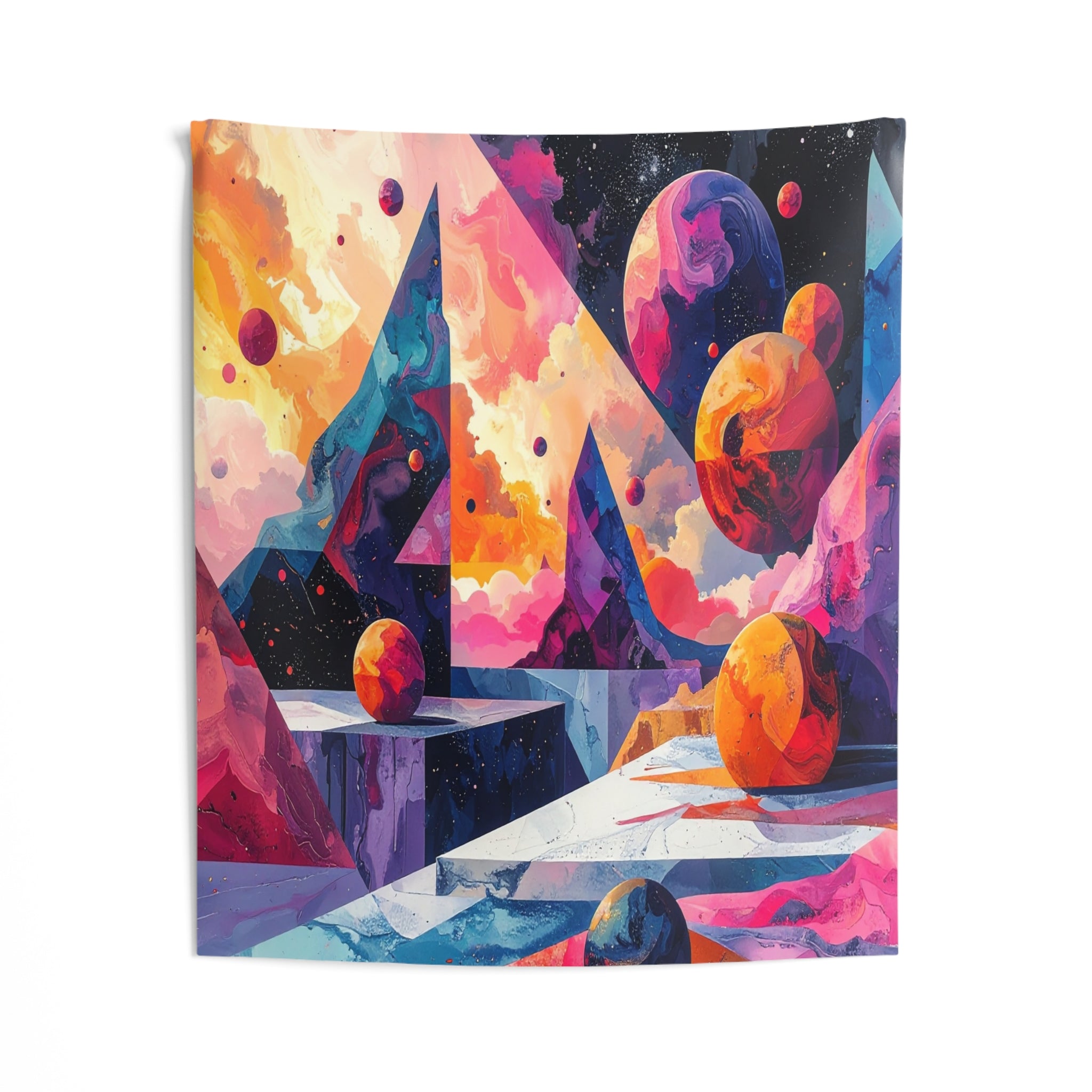 Cosmic Geometry: Planetary Dreamscape, Psychedelic Abstract Digital Art - L'Art Tapestry