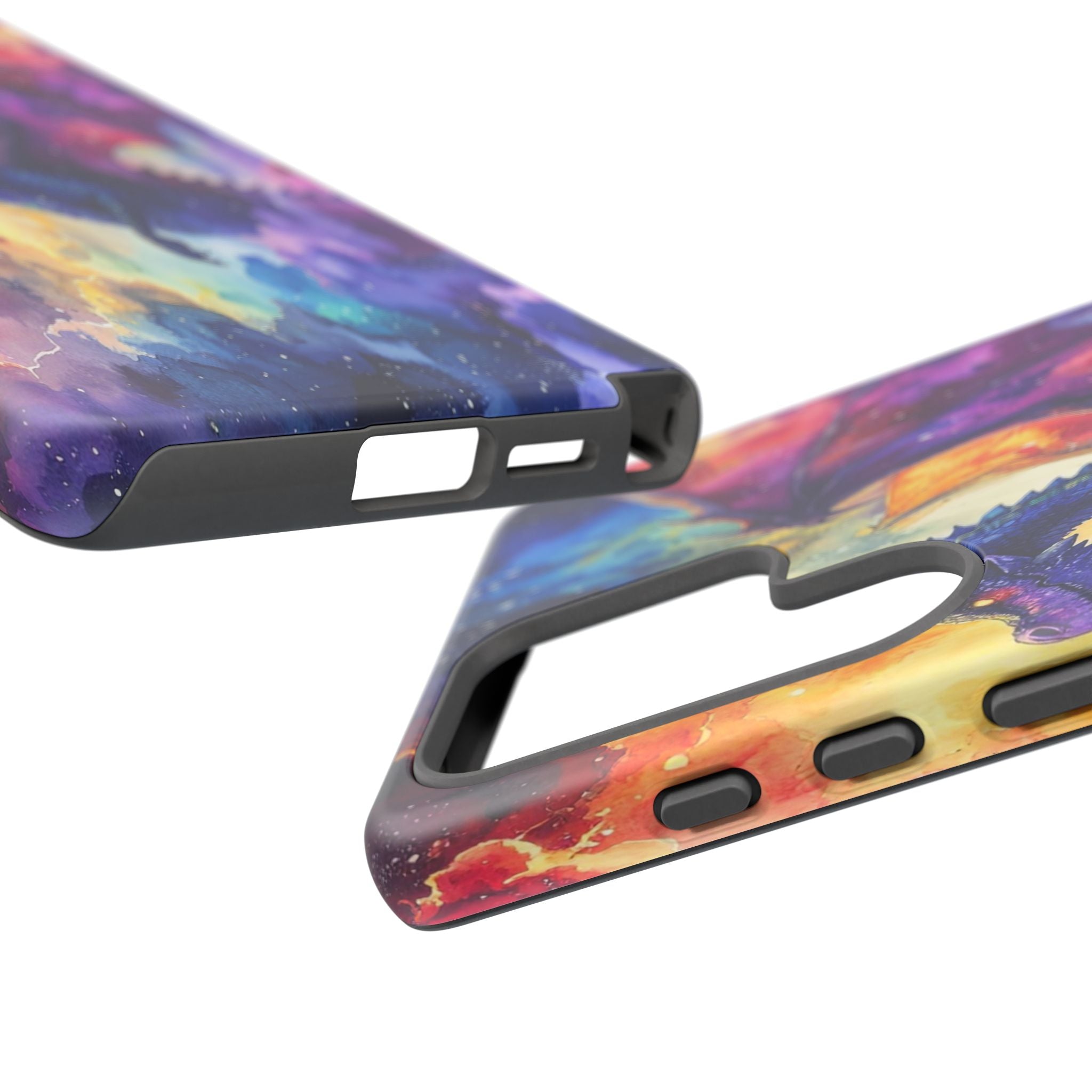 Celestial Dragons' Ascent: Watercolor Fantasy Artwork, Cosmic Nebula Landscape - L’Art Suprême Phone Case