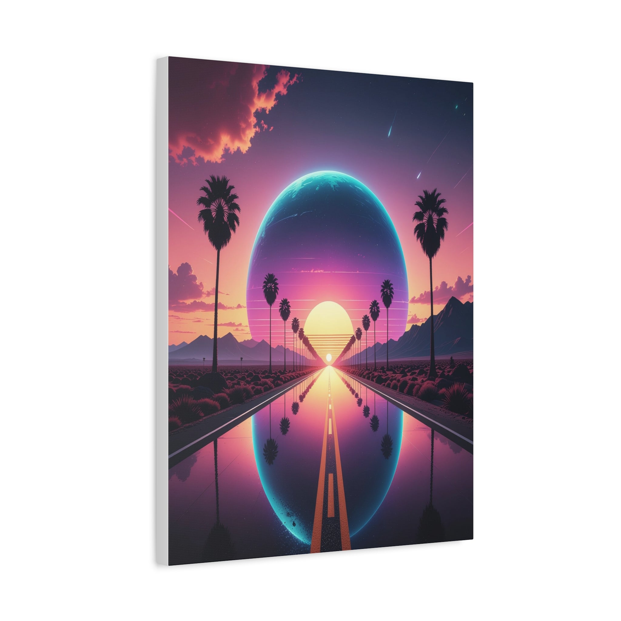 Cosmic Highway: Synthwave Dreamscape, Retro-Futuristic Sunset - L’Art Suprême Canvas