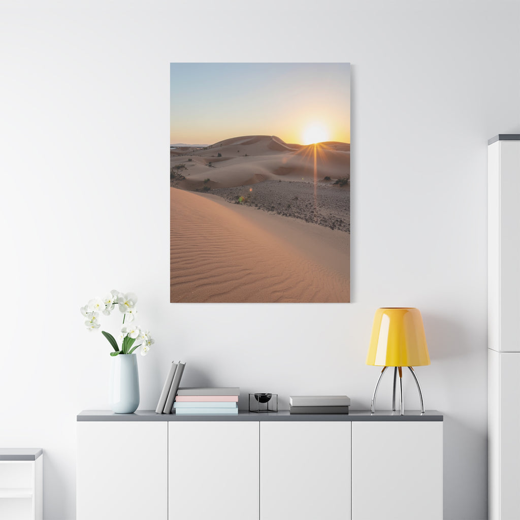 Daybreak in the Desert: Golden Sands at Sunrise, Arid Landscape Panorama - L’Art Suprême Canvas