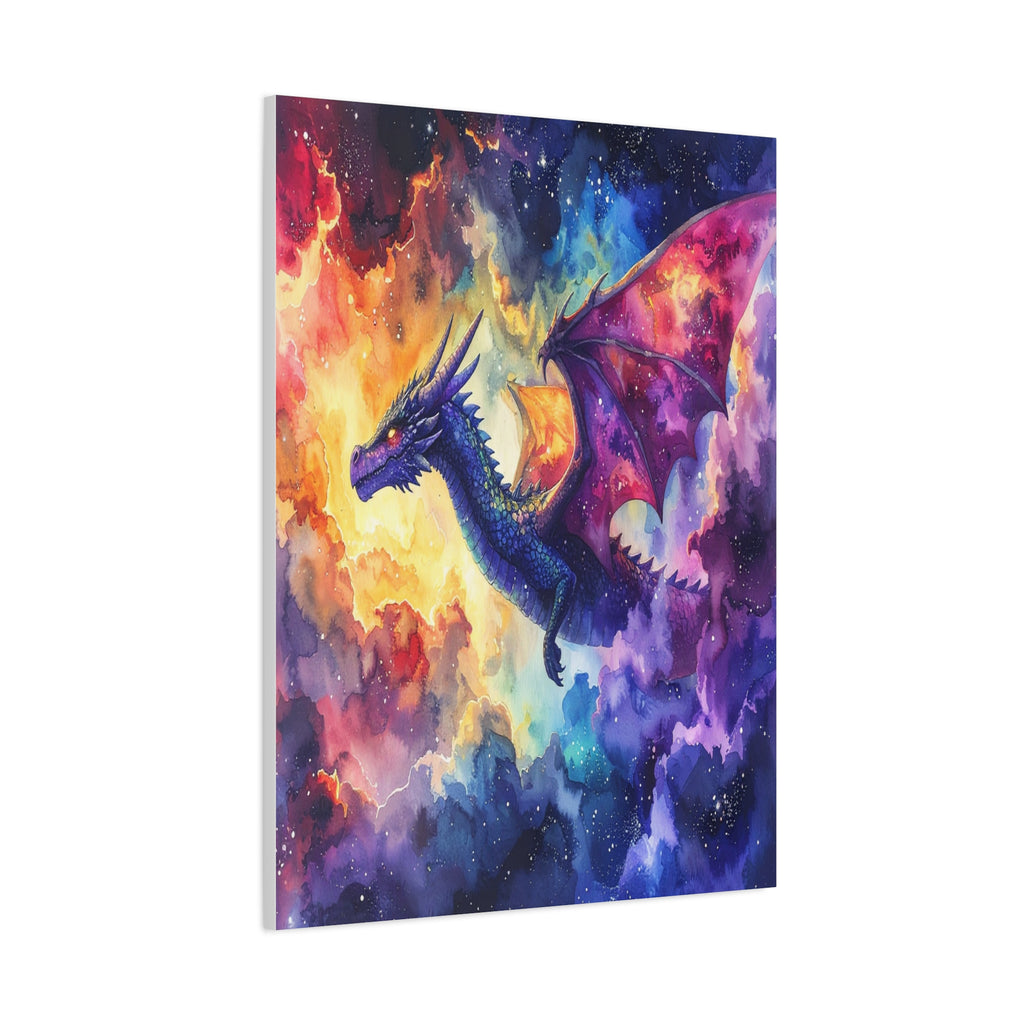 Cosmic Dragons' Ascent: Ethereal Watercolor Fantasy, Celestial Mythical Landscape - L’Art Suprême Canvas