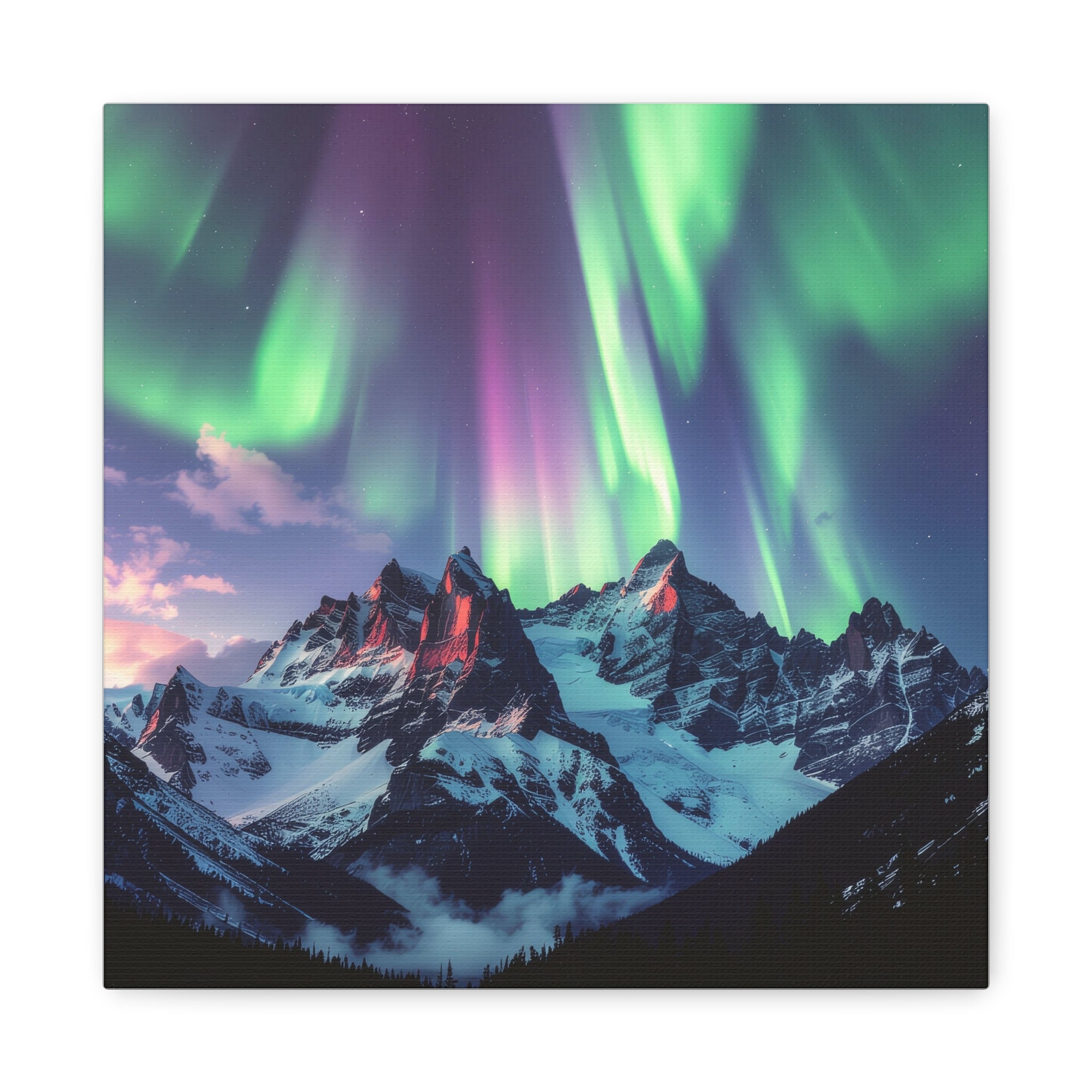 Celestial Symphony: Northern Lights Panorama, Alpine Aurora Wilderness - L’Art Suprême Canvas