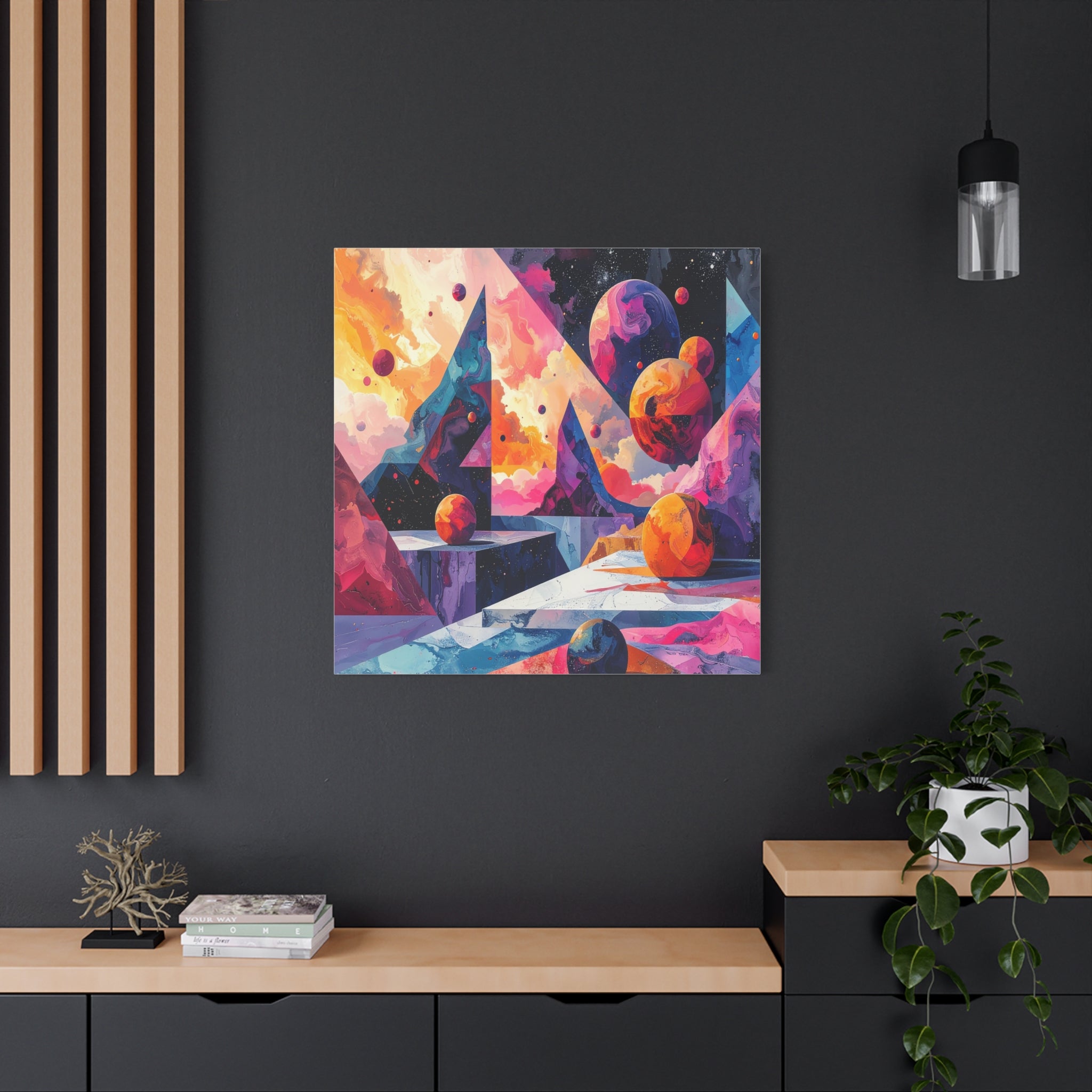 Cosmic Geometry: Dimensional Kaleidoscope, Digital Abstract Landscape - L’Art Suprême Canvas