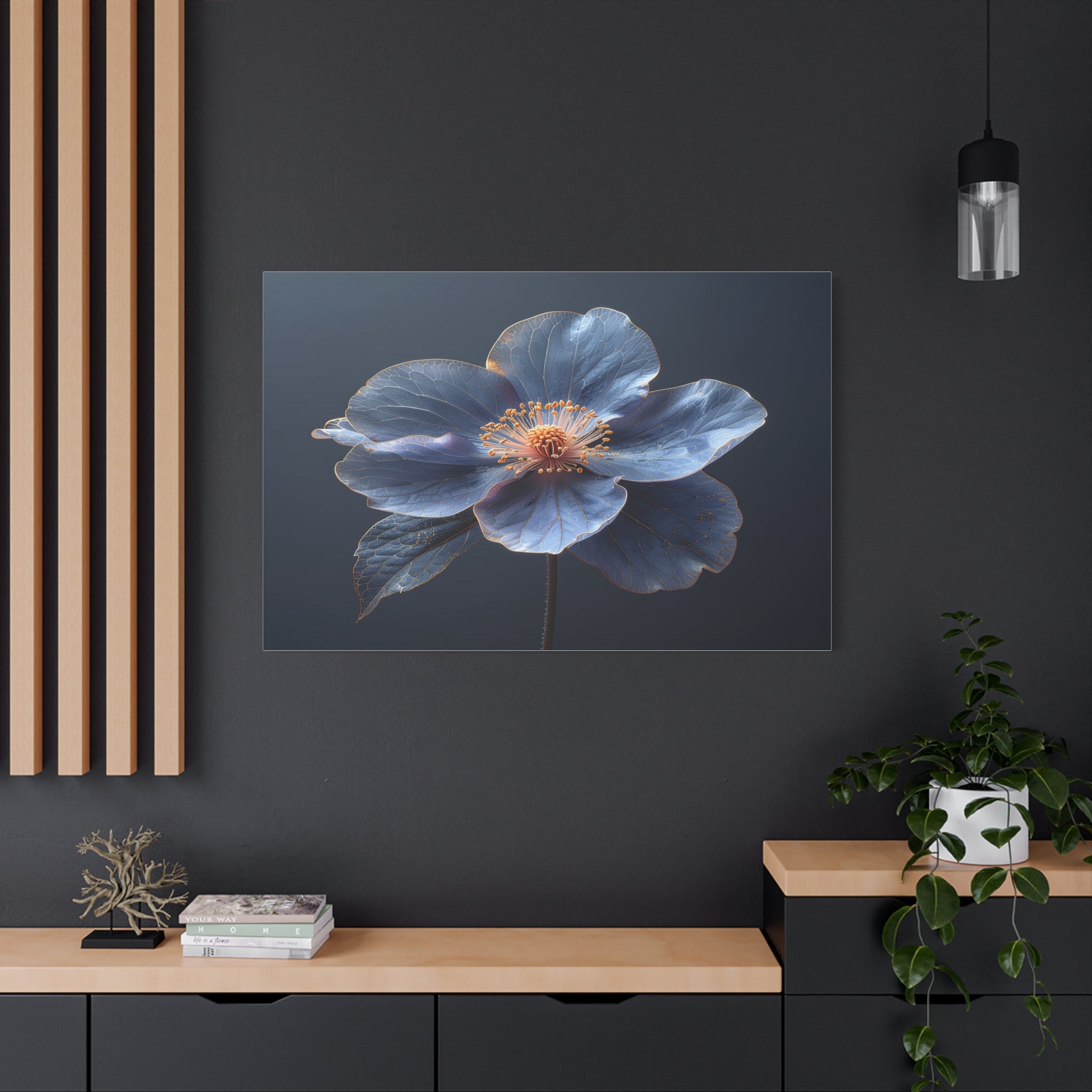 Ethereal Blue: Macro Botanical Photography, Delicate Floral Veins - L’Art Suprême Canvas