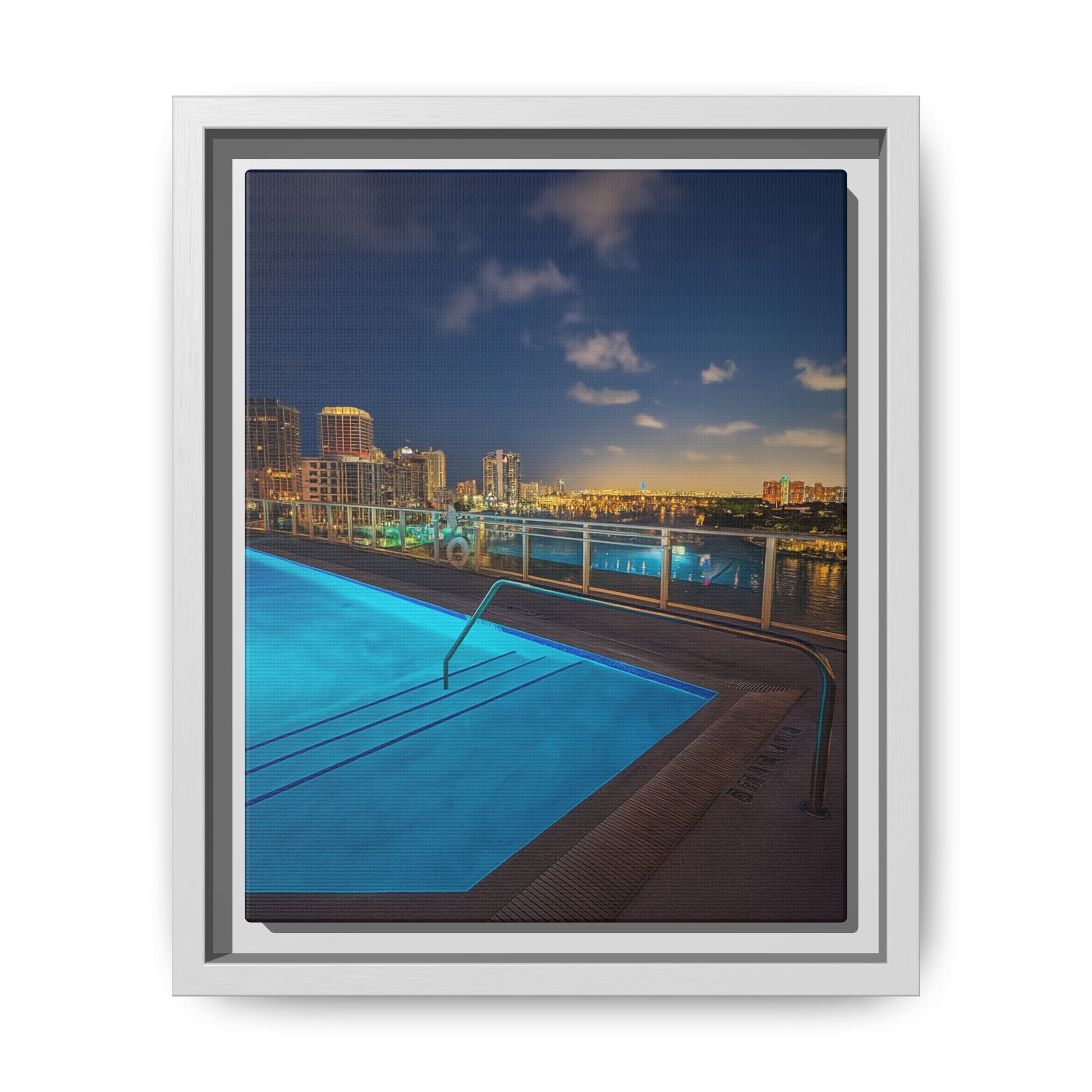 "Skyline Reflections" – Framed Canvas Print