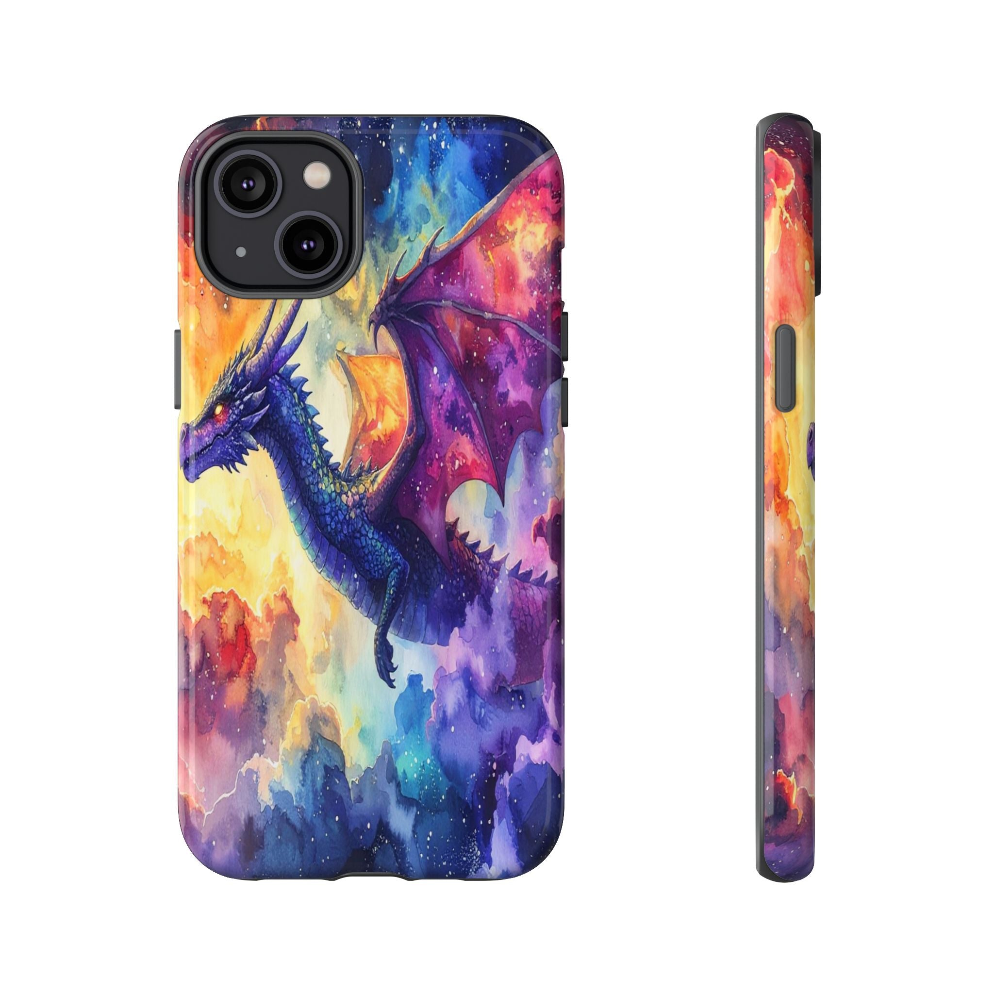 Celestial Dragons' Ascent: Watercolor Fantasy Artwork, Cosmic Nebula Landscape - L’Art Suprême Phone Case