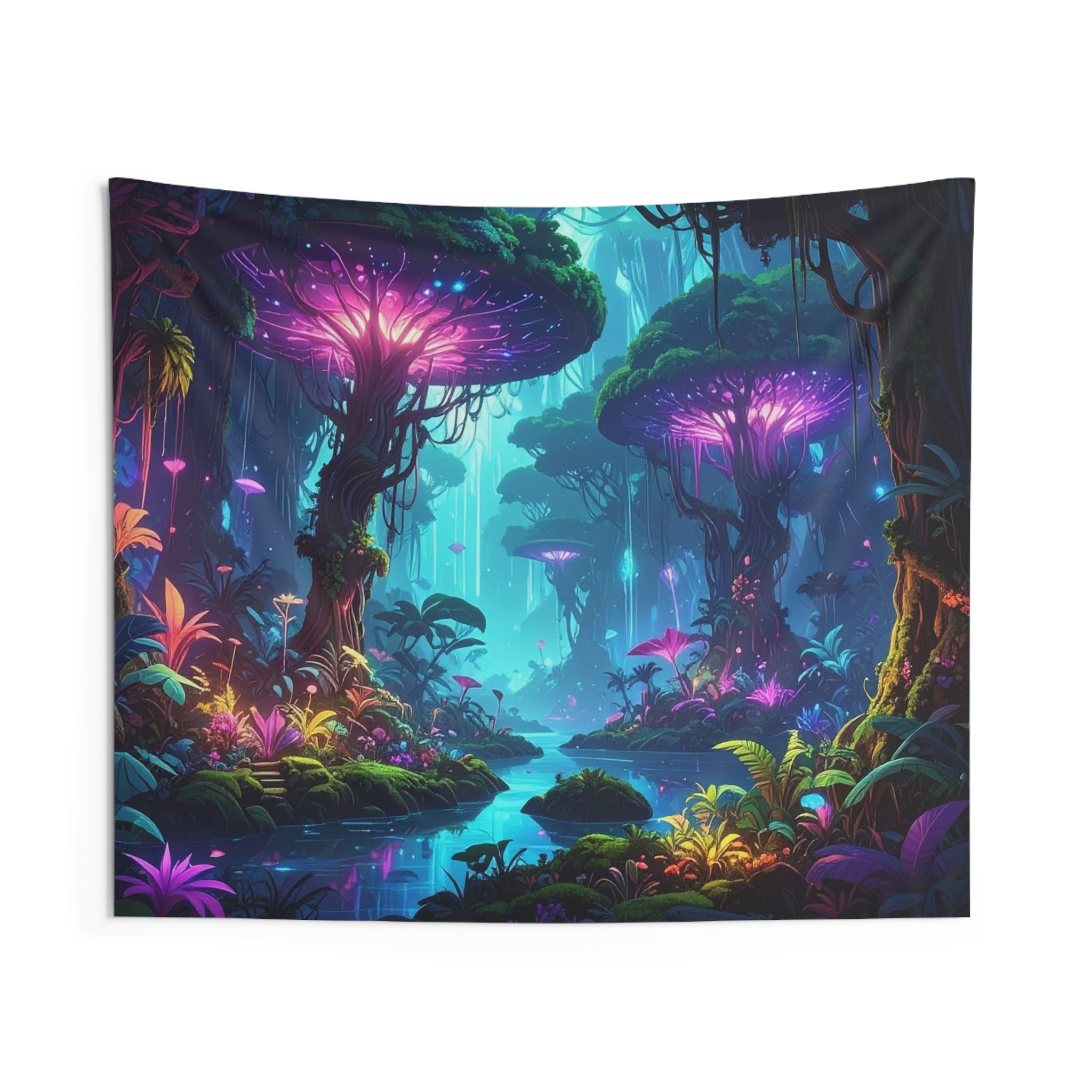 Bioluminescent Dreamscape: Enchanted Forest Realm, Surreal Digital Fantasy Art - L'Art Tapestry
