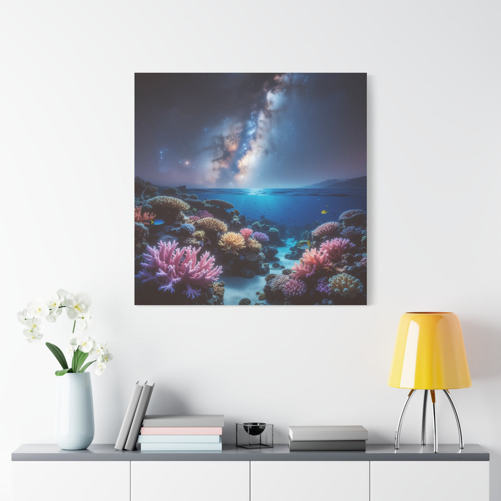 Cosmic Reef Harmony: Underwater Seascape Panorama, Milky Way Marine Dreamscape - L’Art Suprême Canvas