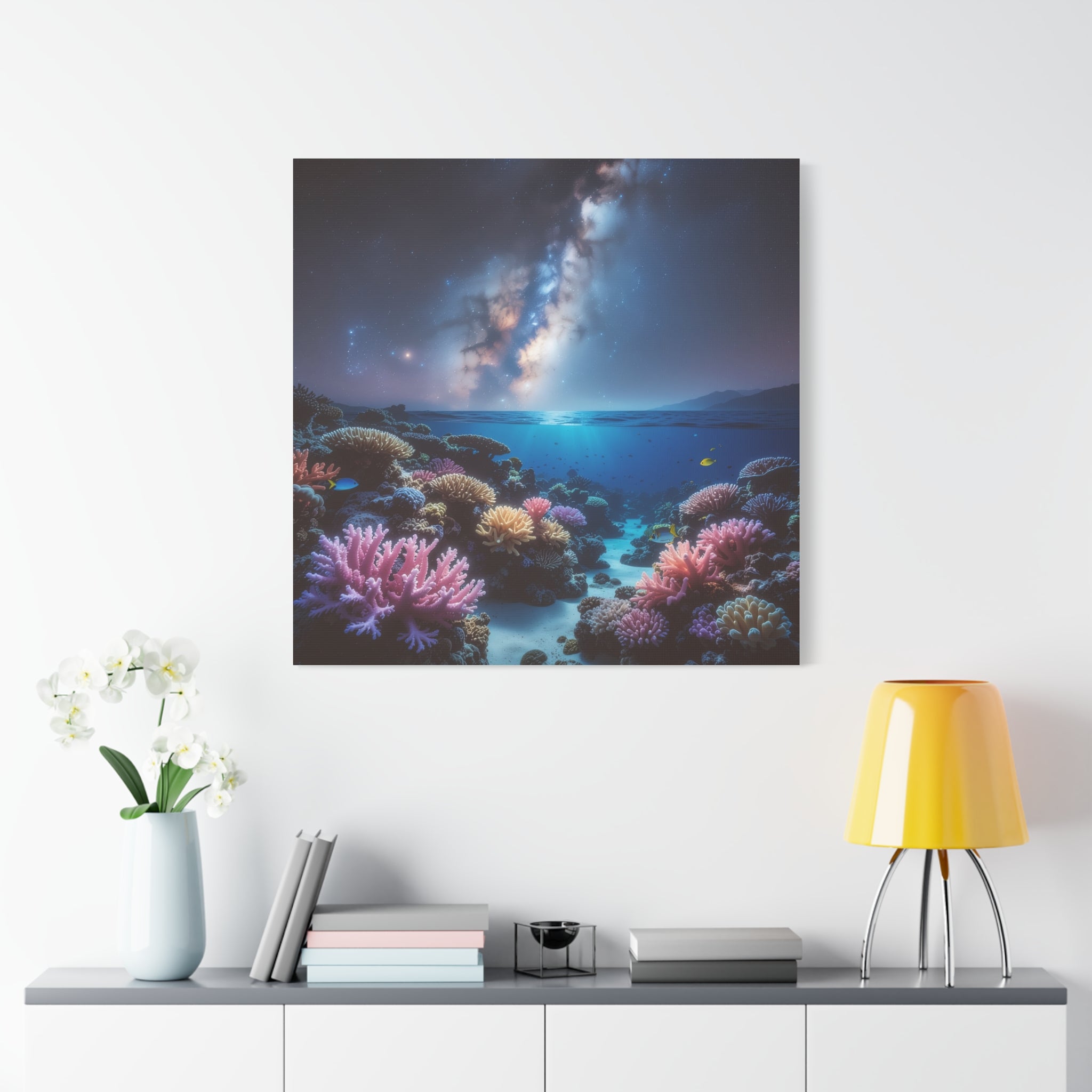 Cosmic Reef Harmony: Underwater Seascape Panorama, Milky Way Marine Dreamscape - L’Art Suprême Canvas