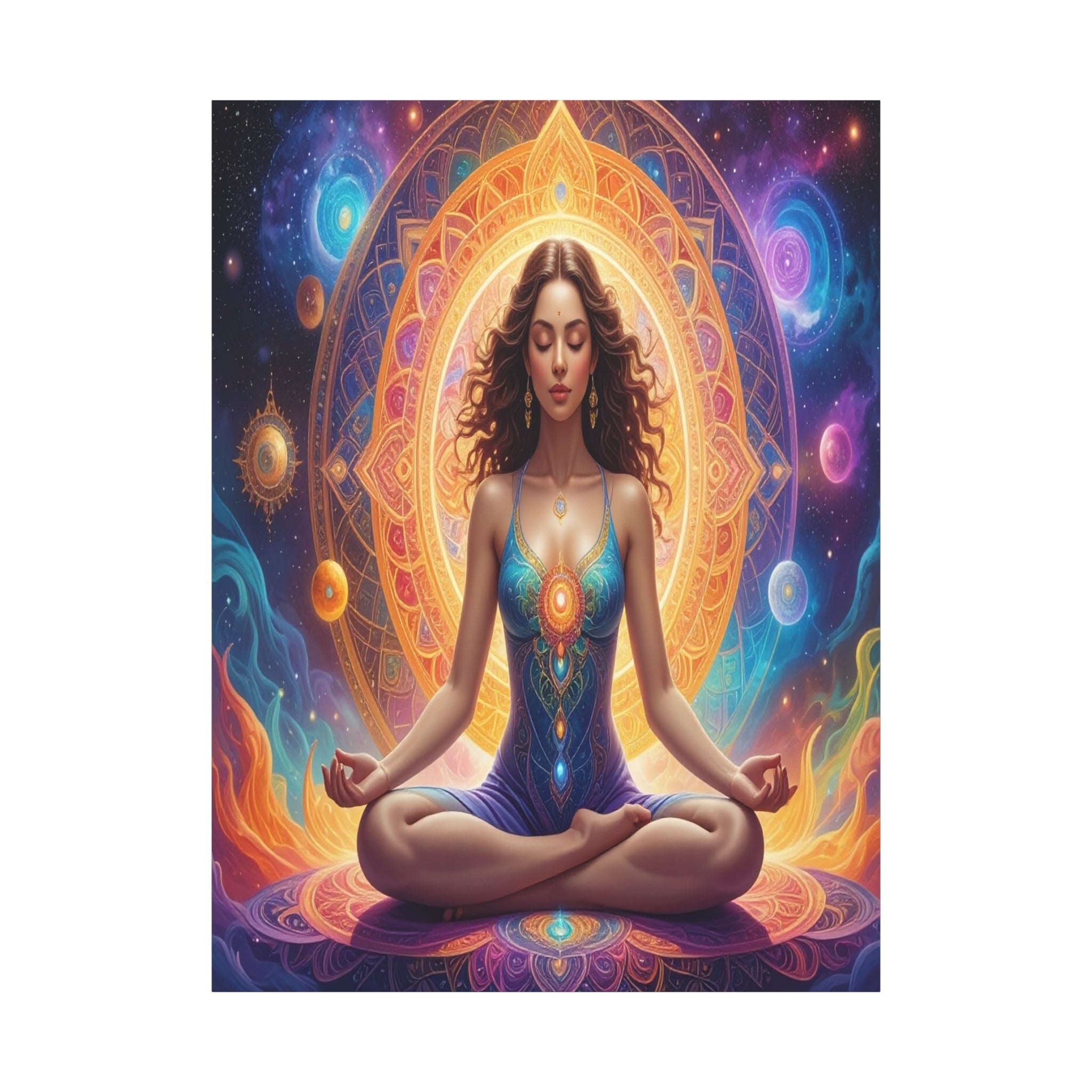 Cosmic Lotus Meditation: Spiritual Energy Mandala, Digital Celestial Art - L’Art Suprême Canvas