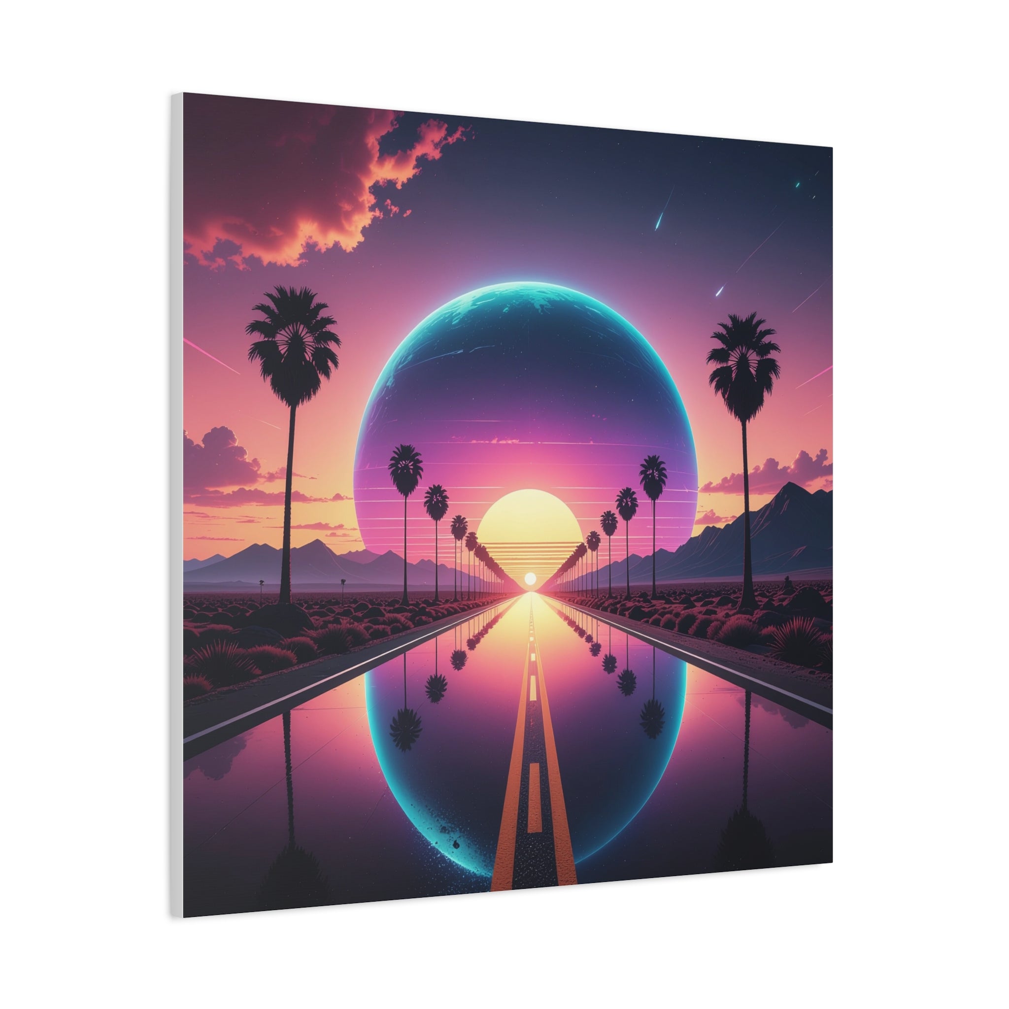 Cosmic Highway: Synthwave Dreamscape, Retro-Futuristic Sunset - L’Art Suprême Canvas