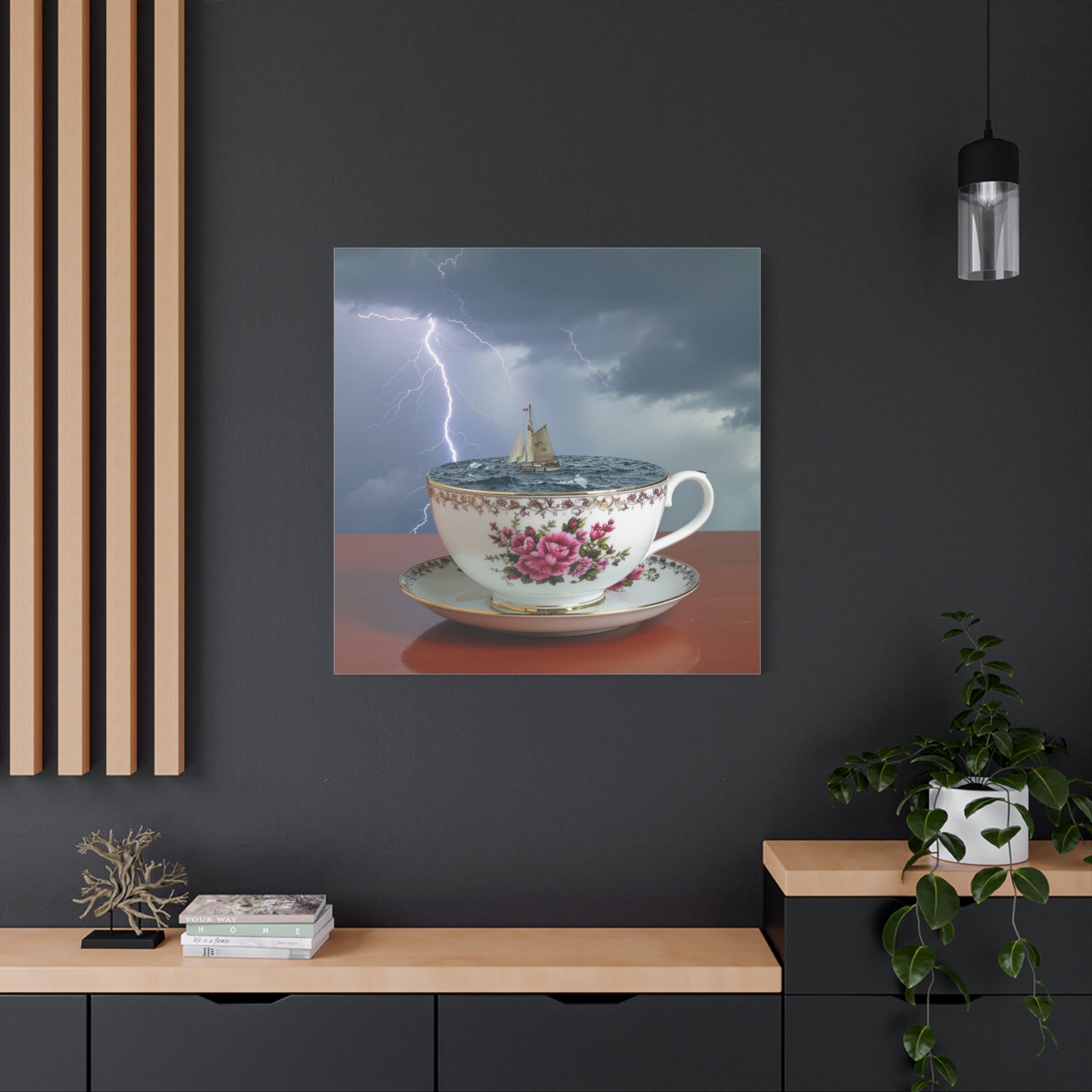 Tempest in a Teacup: Surreal Maritime Digital Art, Porcelain Seascape Narrative - L’Art Suprême Canvas