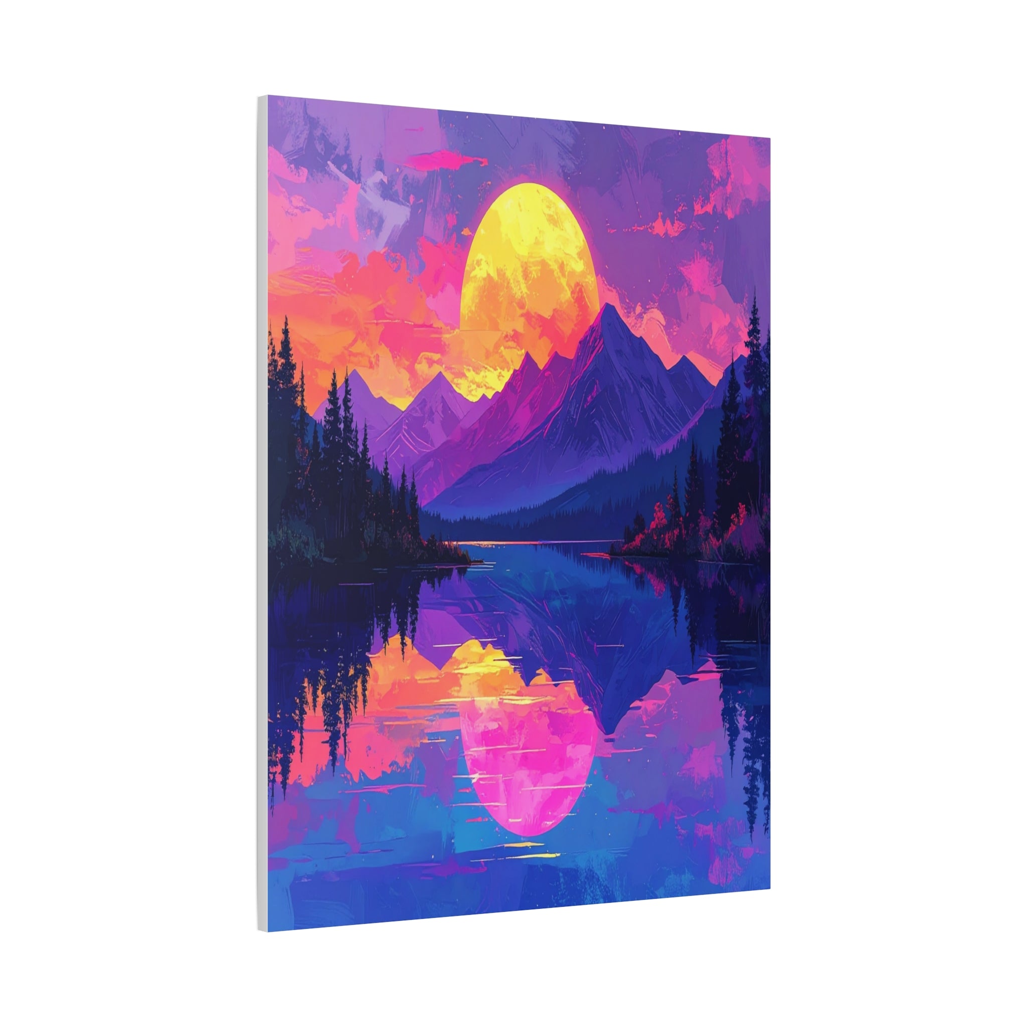 Twilight Symmetry: Neon Mountain Landscape, Vaporwave Digital Art - L’Art Suprême Canvas