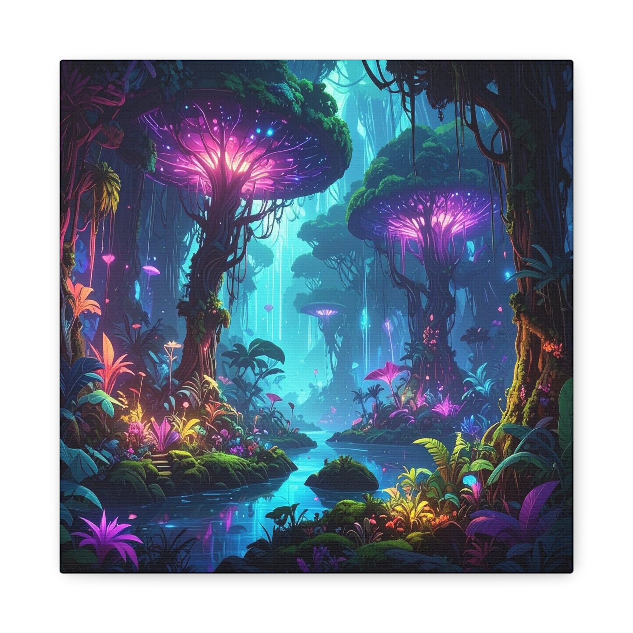 Luminescent Realms: Bioluminescent Forest Fantasy, Digital Art Dreamscape - L’Art Suprême Canvas