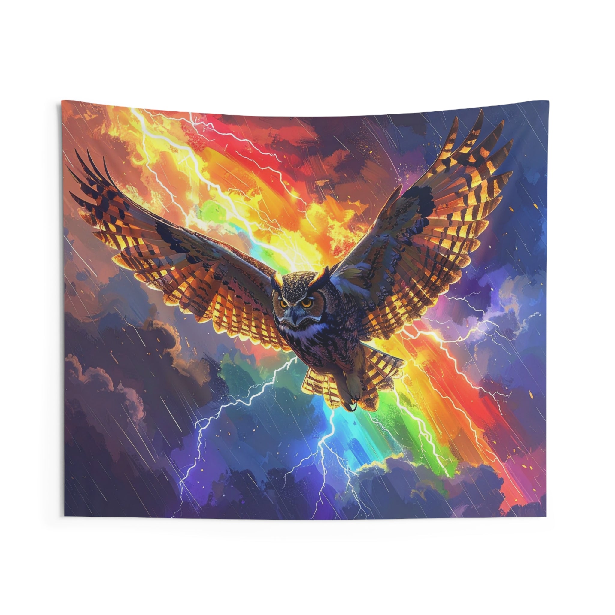 Lightning Owl: Mythical Flight, Digital Fantasy Artwork - L'Art Tapestry