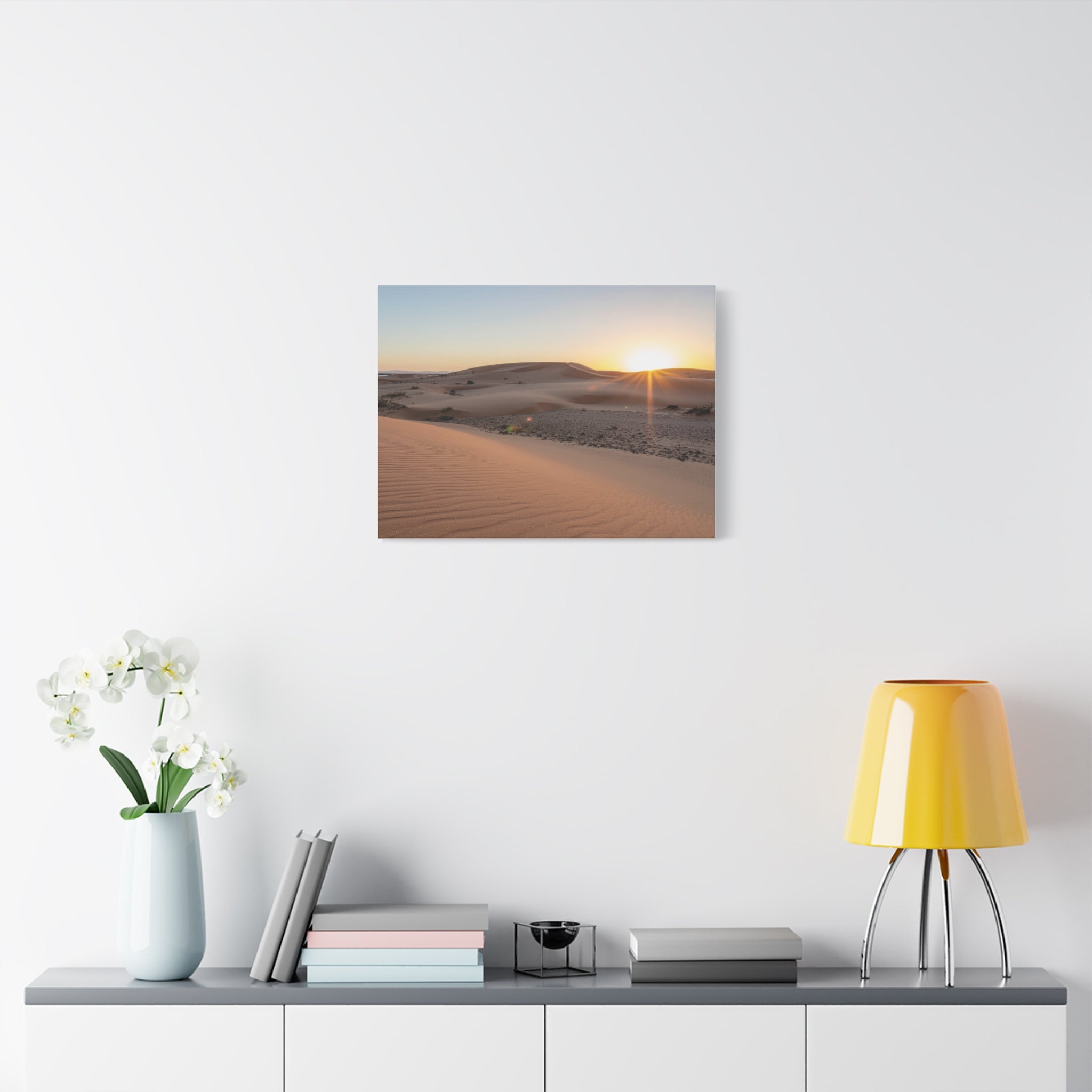 Daybreak in the Desert: Golden Sands at Sunrise, Arid Landscape Panorama - L’Art Suprême Canvas
