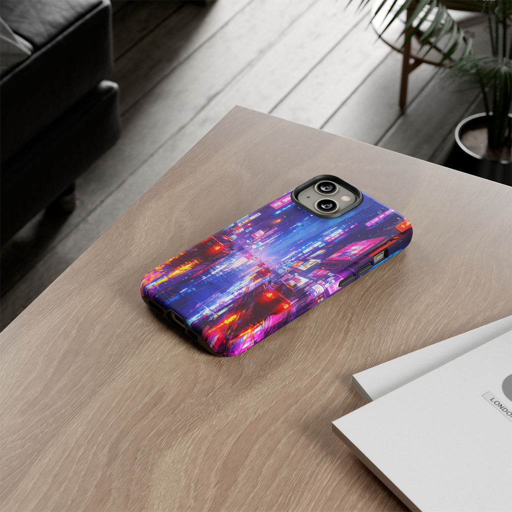 Neon Dystopia: Cyberpunk Metropolis, Urban Night Reflections - L’Art Suprême Phone Case