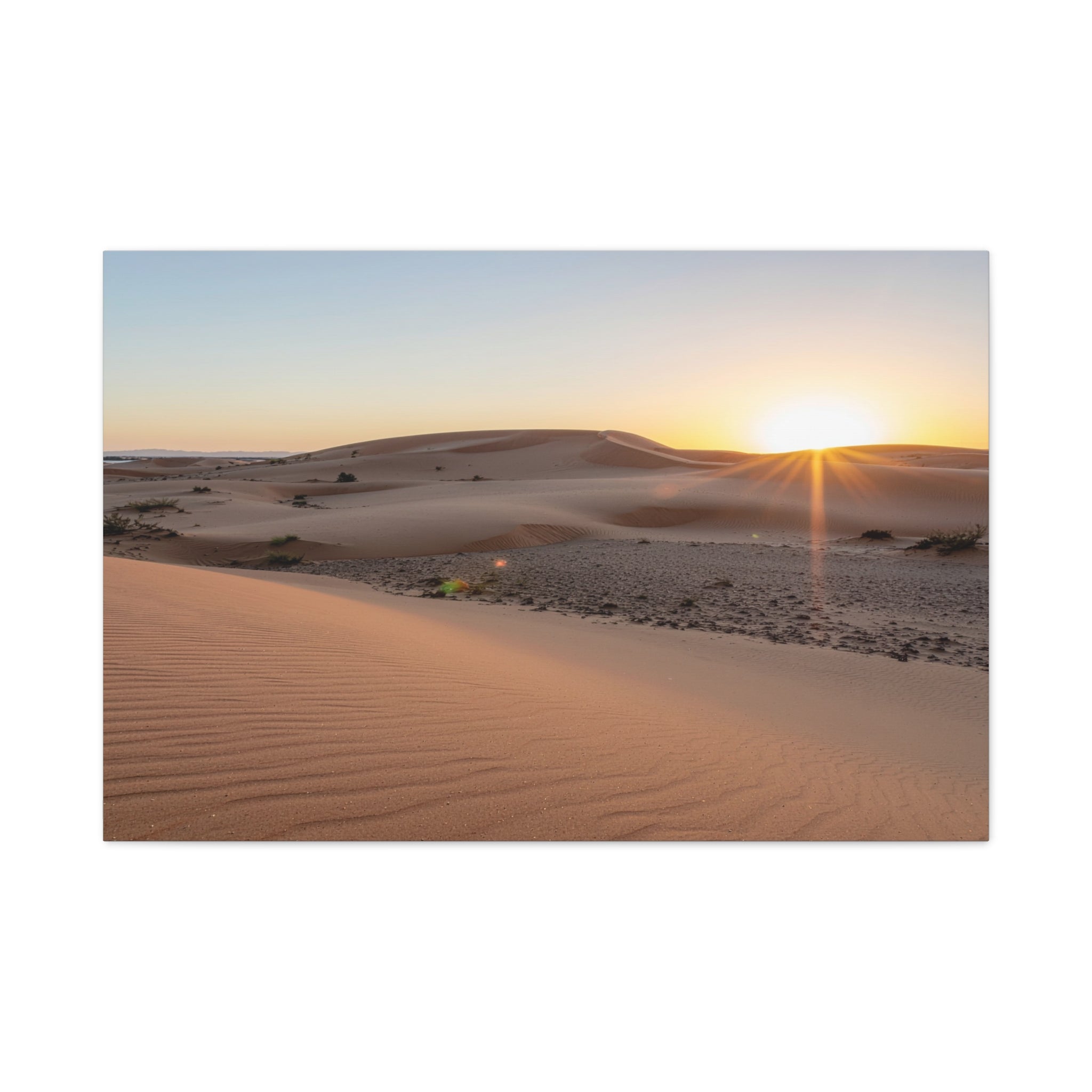 Daybreak in the Desert: Golden Sands at Sunrise, Arid Landscape Panorama - L’Art Suprême Canvas