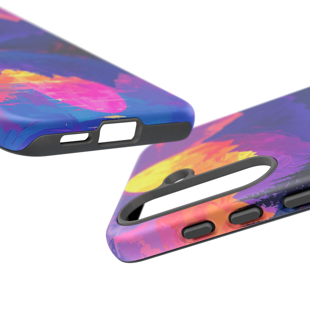 Twilight's Reflective Embrace: Mountain Synthwave Landscape, Digital Sunset Panorama - L’Art Suprême Phone Case