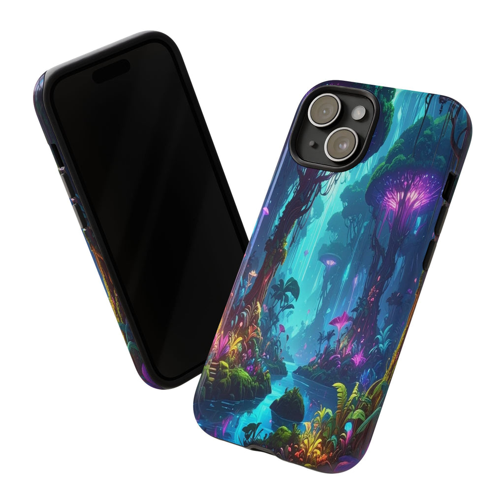 Bioluminescent Dreamscape: Ethereal Forest Fantasy, Digital Luminescence Illustration - L’Art Suprême Phone Case
