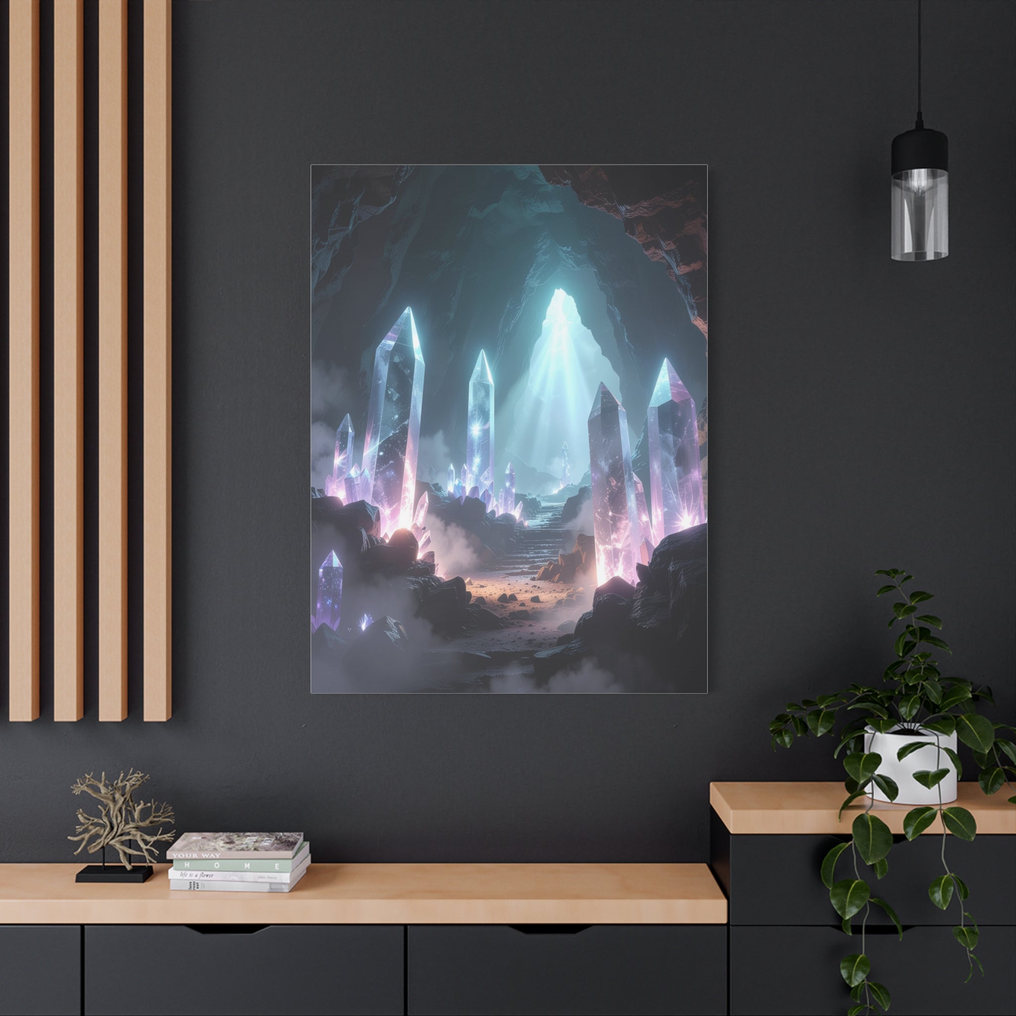 Crystal Reverie: Luminous Cavern Dreamscape, Ethereal Digital Fantasy Art - L’Art Suprême Canvas