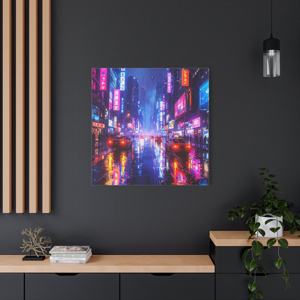 Neon Dystopia: Cyberpunk Metropolis, Urban Night Reflections - L’Art Suprême Canvas
