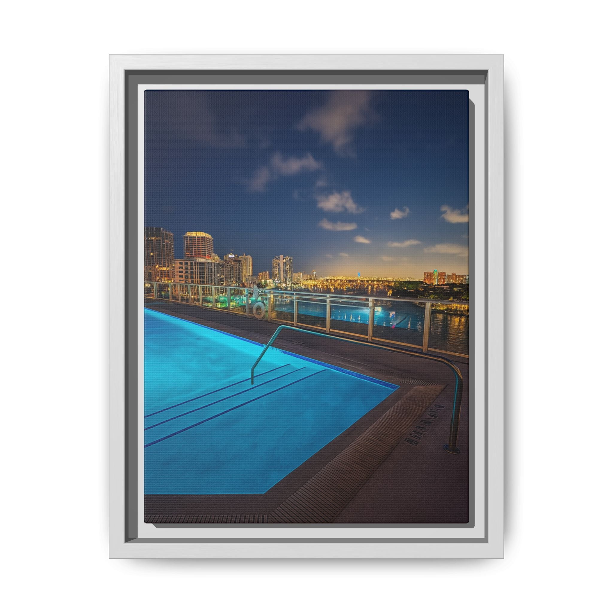 "Skyline Reflections" – Framed Canvas Print