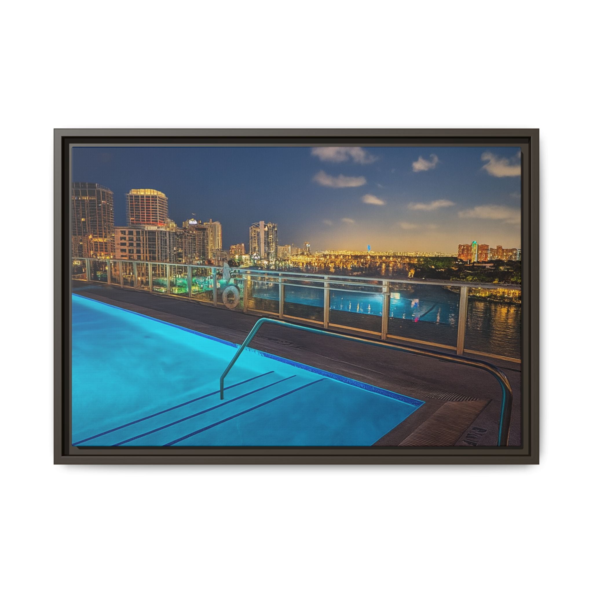 "Skyline Reflections" – Framed Canvas Print