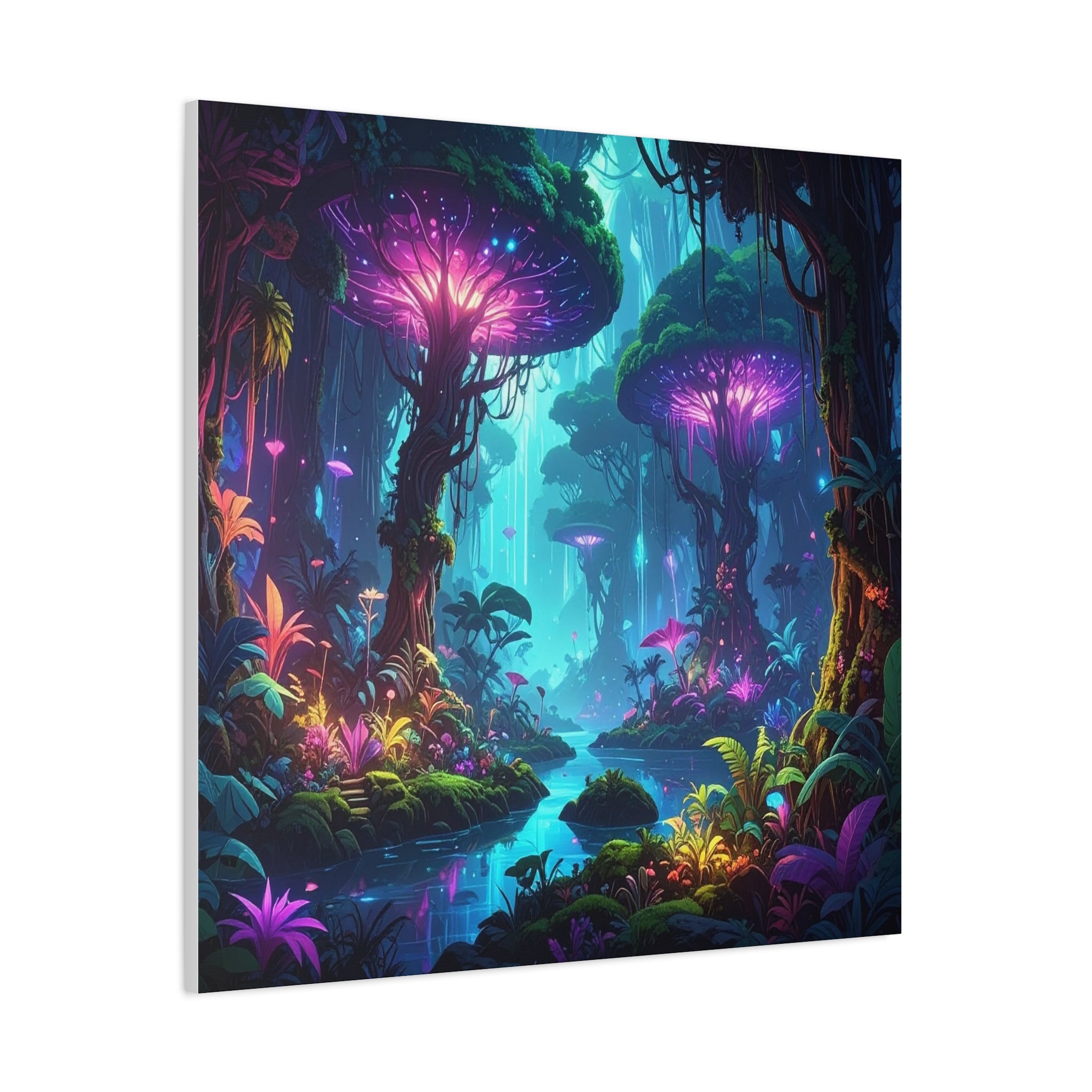 Luminescent Realms: Bioluminescent Forest Fantasy, Digital Art Dreamscape - L’Art Suprême Canvas