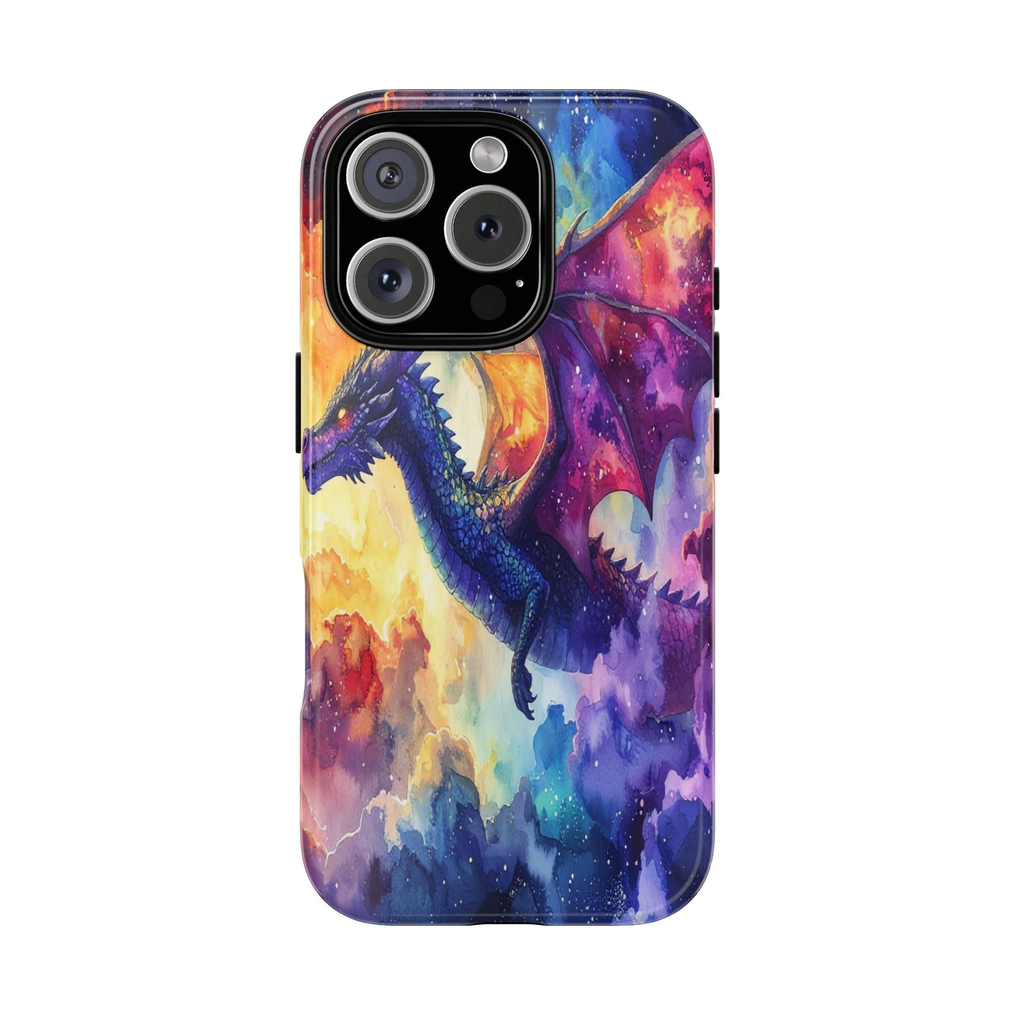 Celestial Dragons' Ascent: Watercolor Fantasy Artwork, Cosmic Nebula Landscape - L’Art Suprême Phone Case