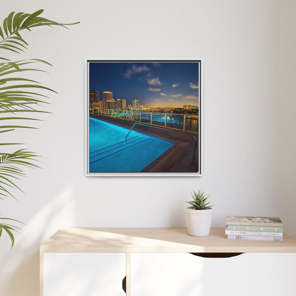"Skyline Reflections" – Framed Canvas Print