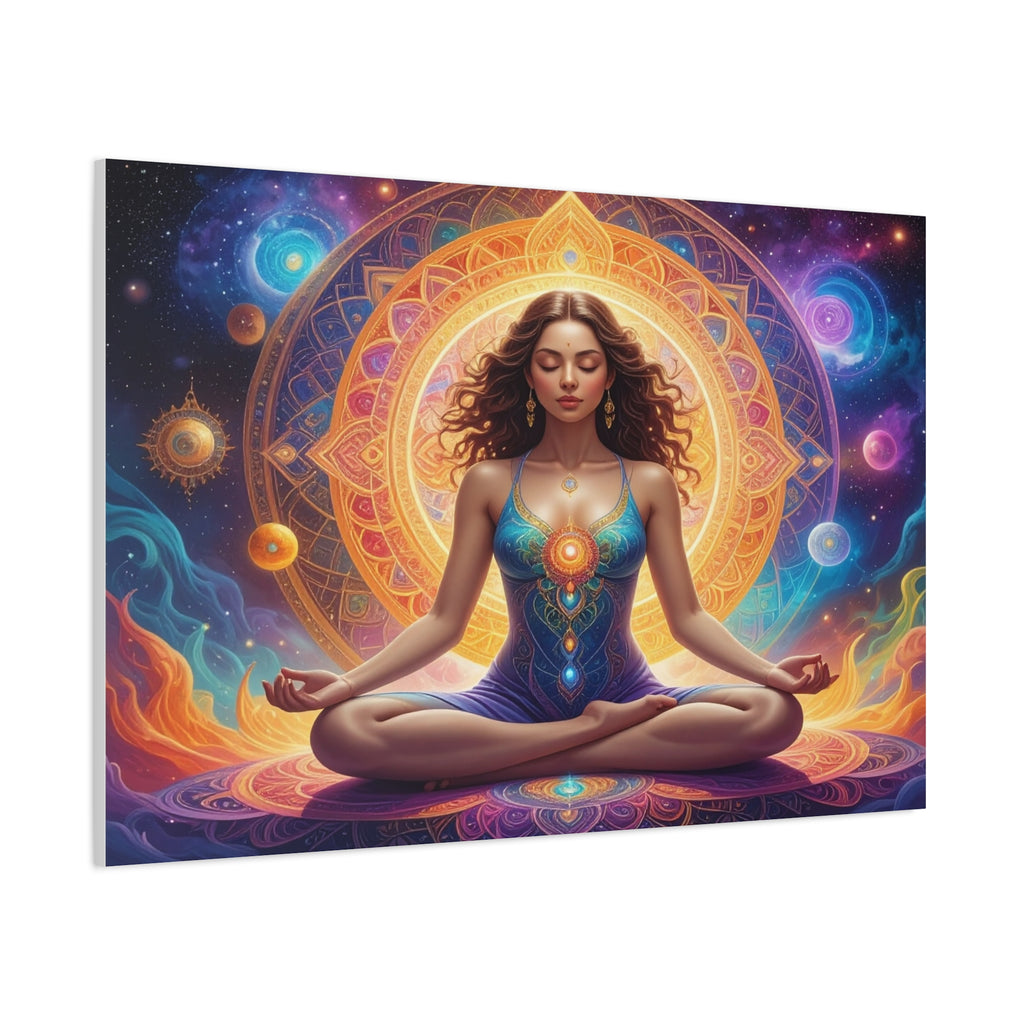 Cosmic Lotus Meditation: Spiritual Energy Mandala, Digital Celestial Art - L’Art Suprême Canvas