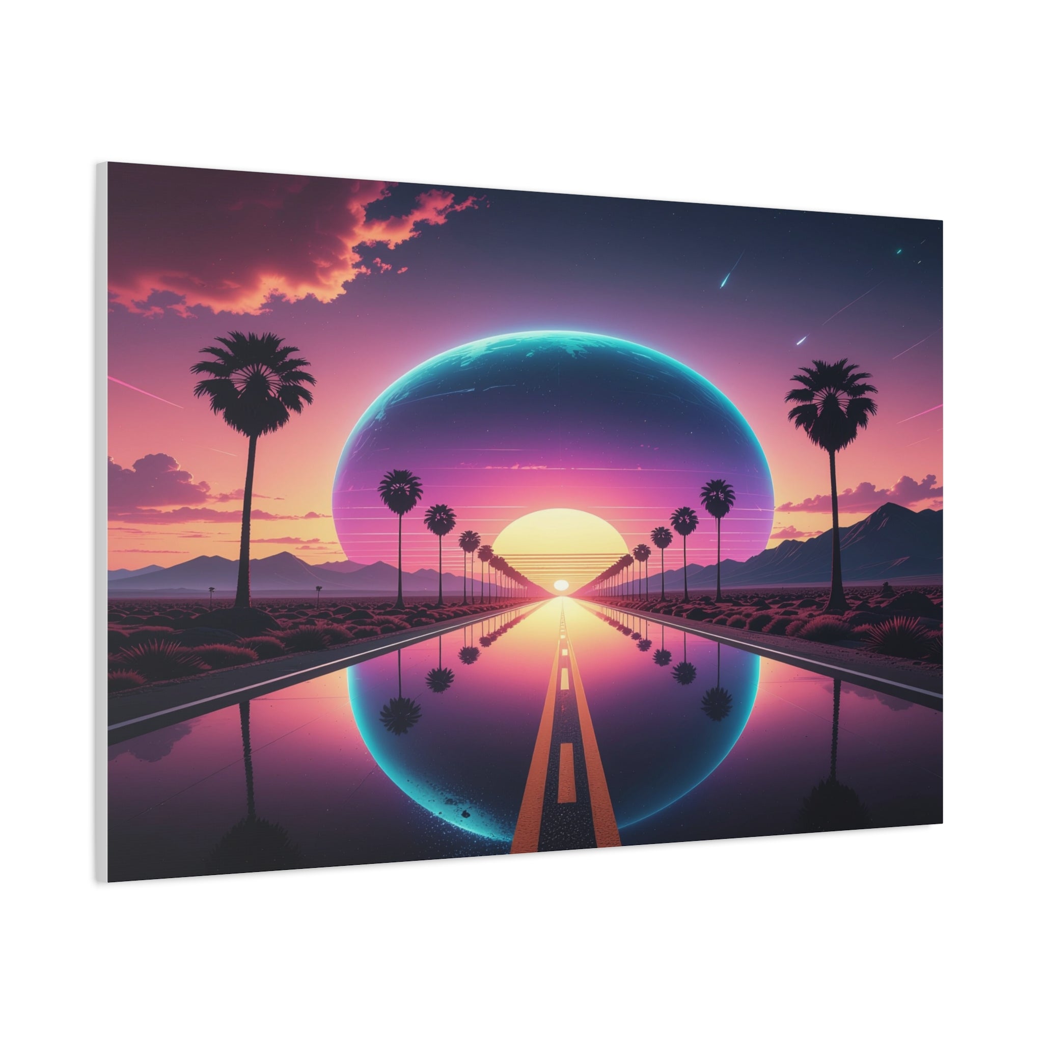 Cosmic Highway: Synthwave Dreamscape, Retro-Futuristic Sunset - L’Art Suprême Canvas