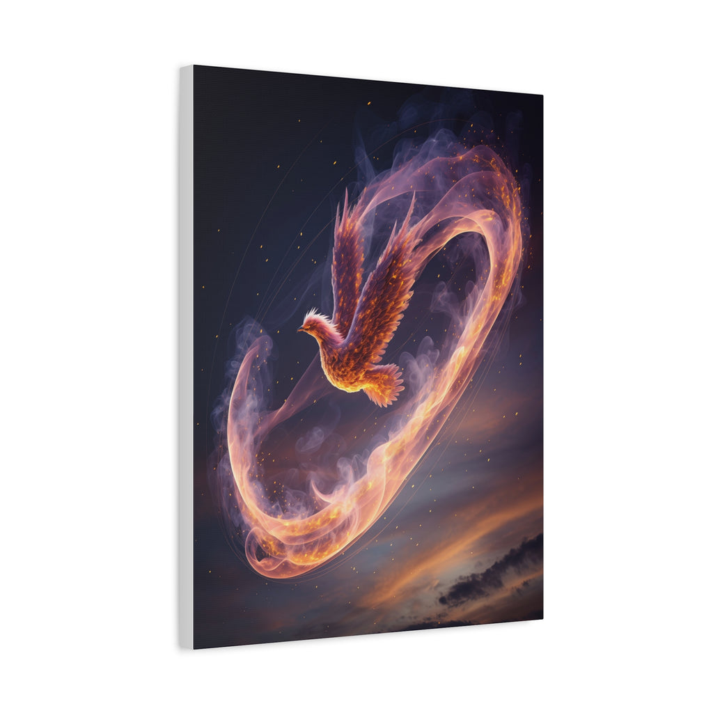 Phoenix of Rebirth: Mythical Fire Bird Digital Painting, Fantasy Flame Creature Artwork - L’Art Suprême Canvas