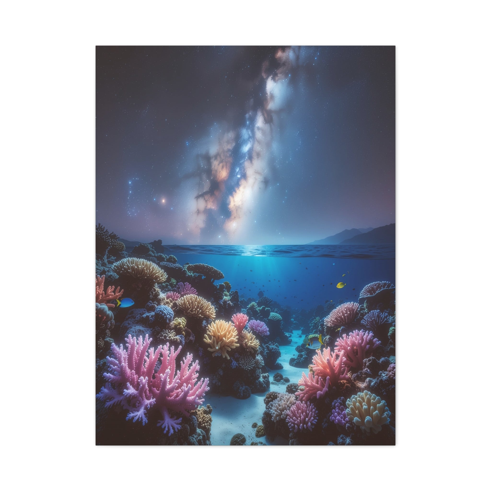 Cosmic Reef Harmony: Underwater Seascape Panorama, Milky Way Marine Dreamscape - L’Art Suprême Canvas