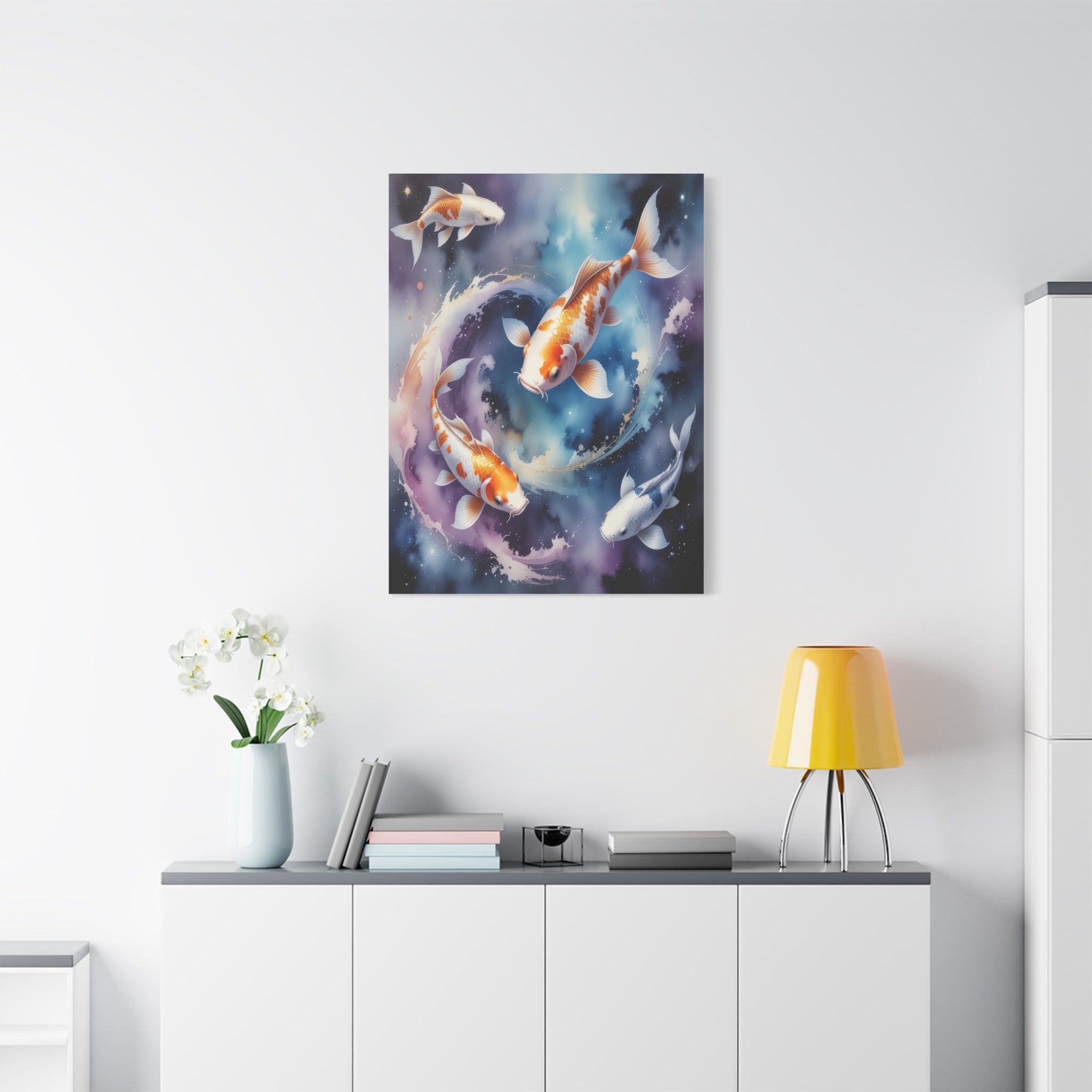 Cosmic Koi Symphony: Ethereal Underwater Space Journey, Digital Watercolor Fantasy - L’Art Suprême Canvas