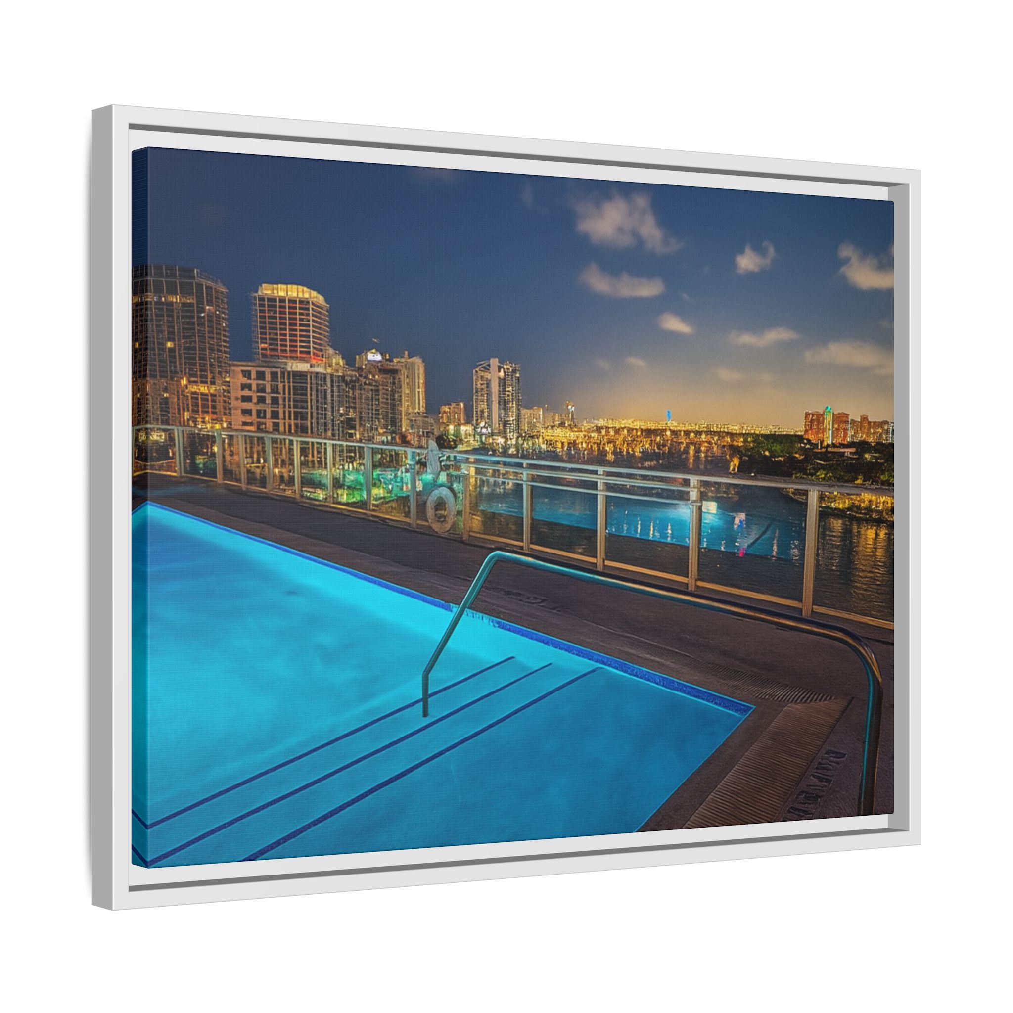 "Skyline Reflections" – Framed Canvas Print