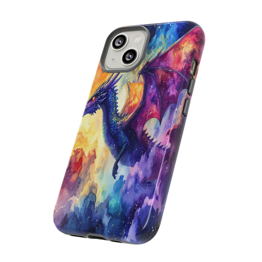 Celestial Dragons' Ascent: Watercolor Fantasy Artwork, Cosmic Nebula Landscape - L’Art Suprême Phone Case