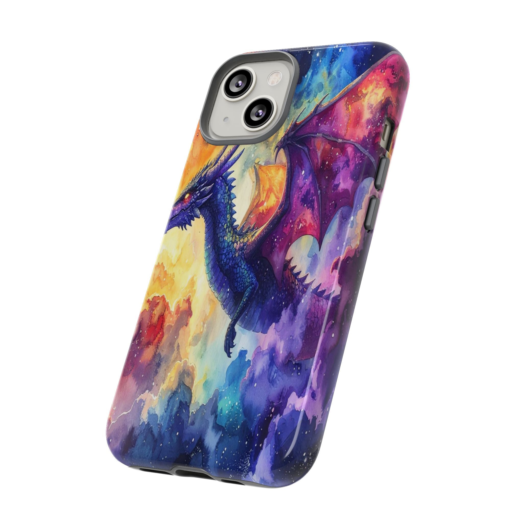 Celestial Dragons' Ascent: Watercolor Fantasy Artwork, Cosmic Nebula Landscape - L’Art Suprême Phone Case