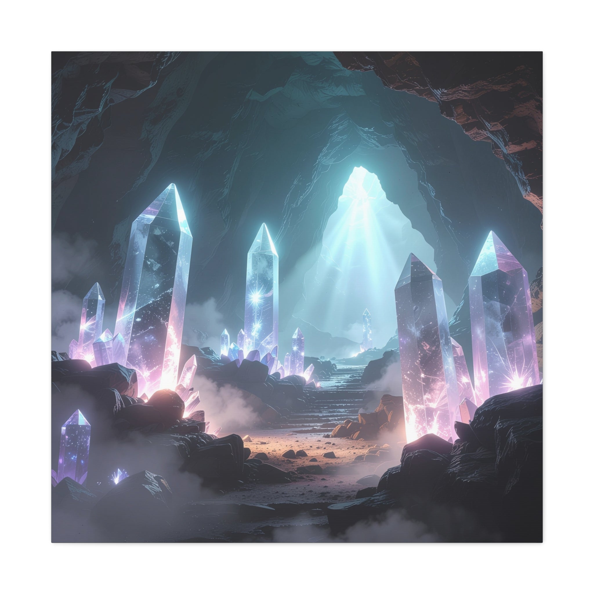 Crystal Reverie: Luminous Cavern Dreamscape, Ethereal Digital Fantasy Art - L’Art Suprême Canvas