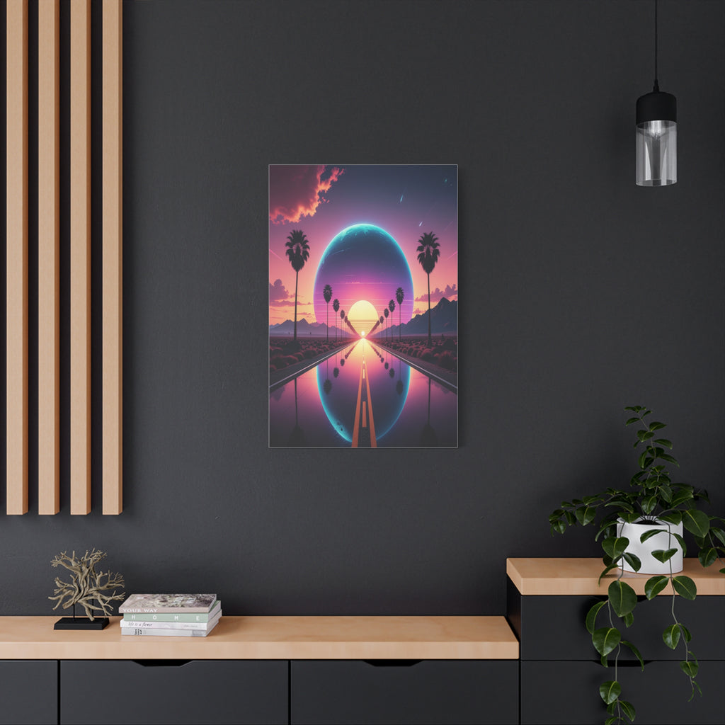 Cosmic Highway: Synthwave Dreamscape, Retro-Futuristic Sunset - L’Art Suprême Canvas