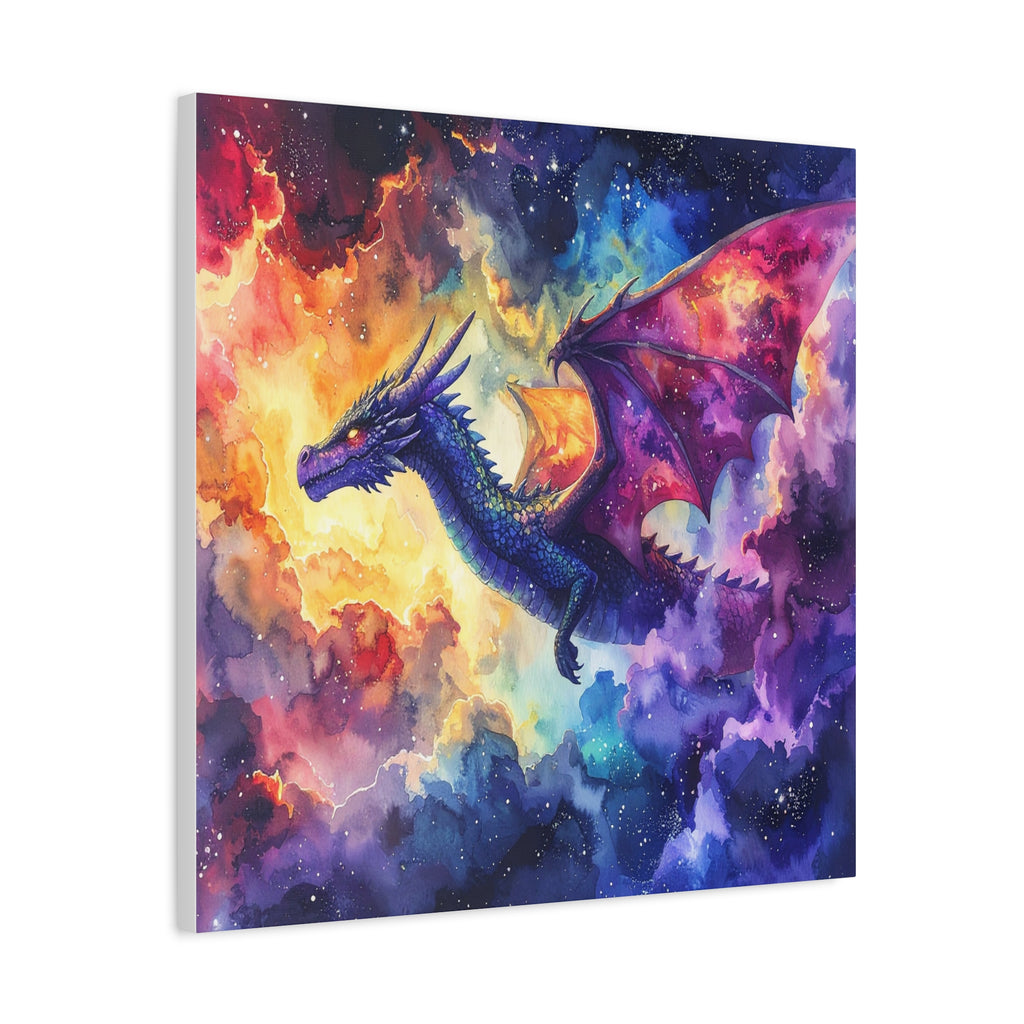 Cosmic Dragons' Ascent: Ethereal Watercolor Fantasy, Celestial Mythical Landscape - L’Art Suprême Canvas