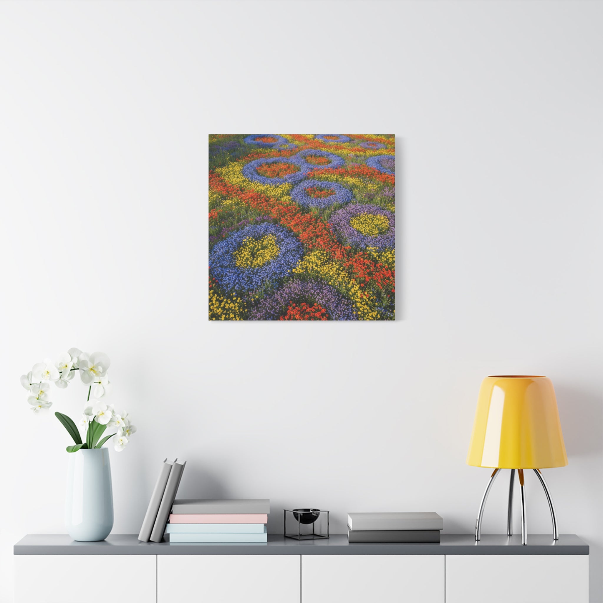 Geometric Garden: Kaleidoscopic Floral Landscape, Vibrant Botanical Patterns - L’Art Suprême Canvas