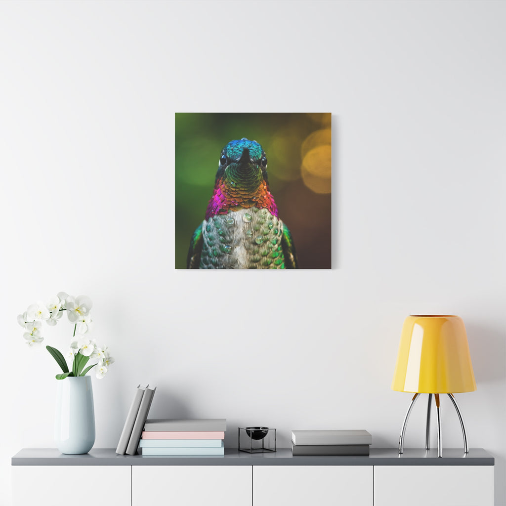 Iridescent Whispers: Hummingbird in Vibrant Plumage, Close-Up Nature Photography - L’Art Suprême Canvas