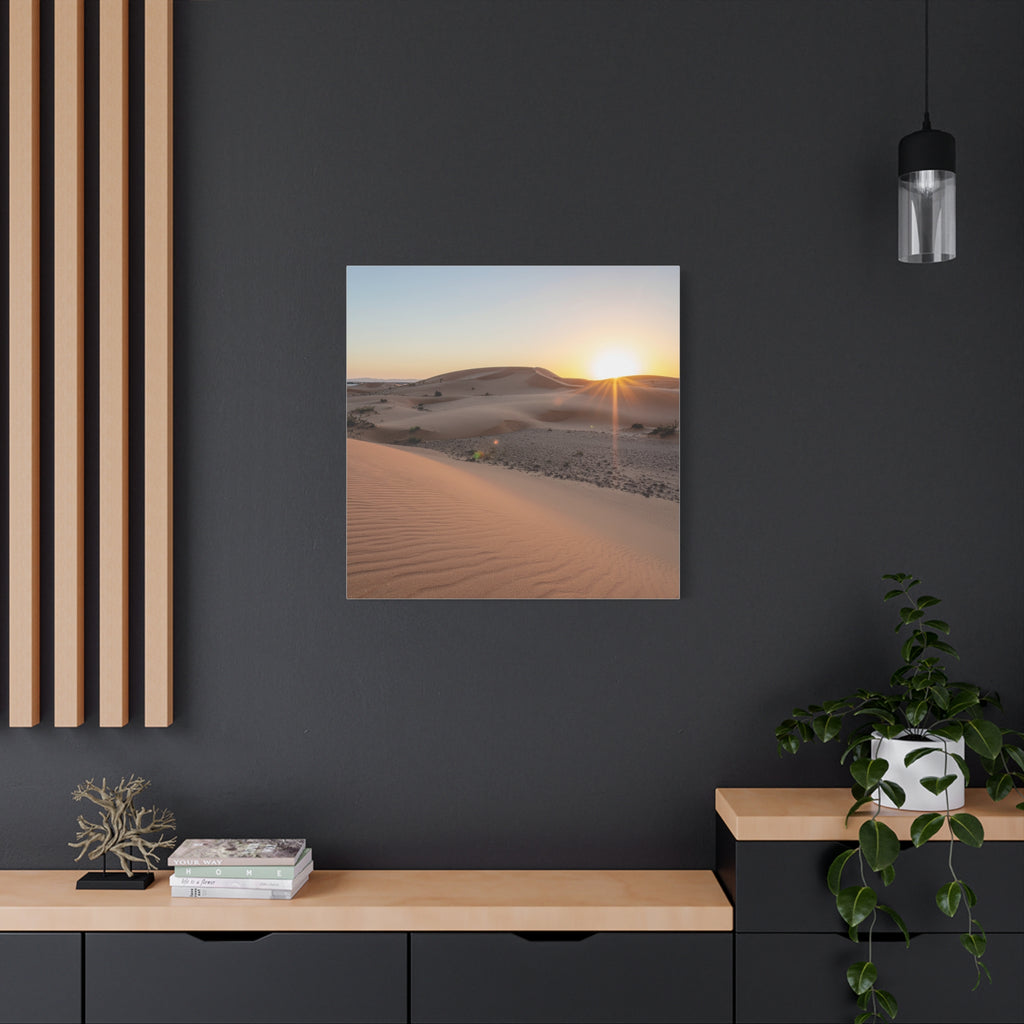 Daybreak in the Desert: Golden Sands at Sunrise, Arid Landscape Panorama - L’Art Suprême Canvas