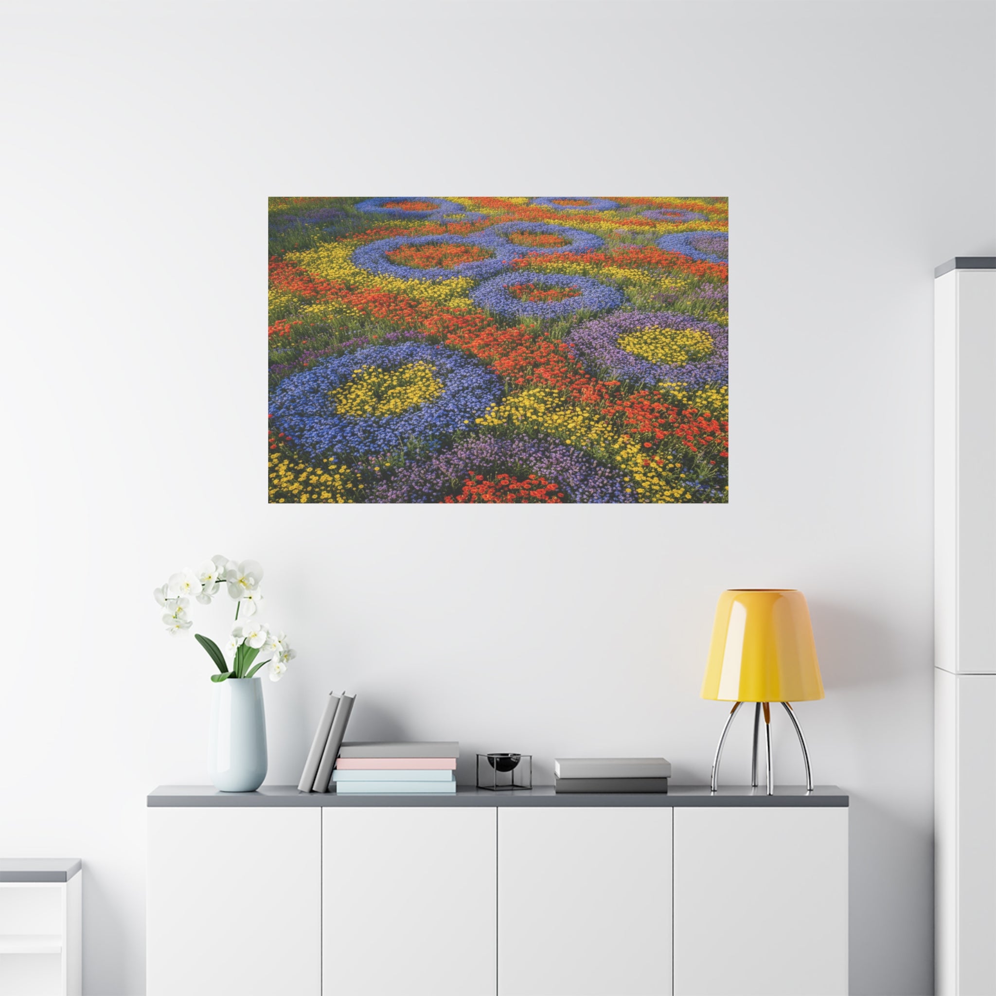 Geometric Garden: Kaleidoscopic Floral Landscape, Vibrant Botanical Patterns - L’Art Suprême Canvas