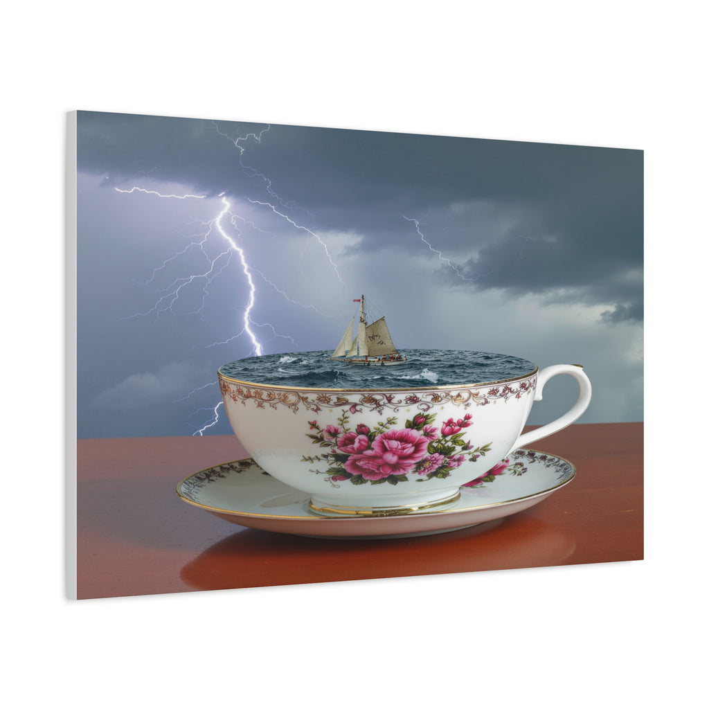 Tempest in a Teacup: Surreal Maritime Digital Art, Porcelain Seascape Narrative - L’Art Suprême Canvas