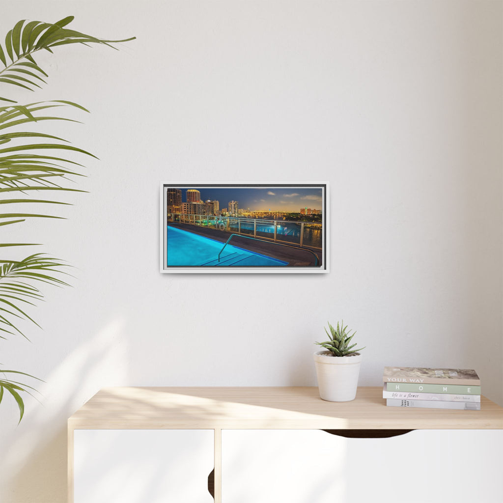 "Skyline Reflections" – Framed Canvas Print