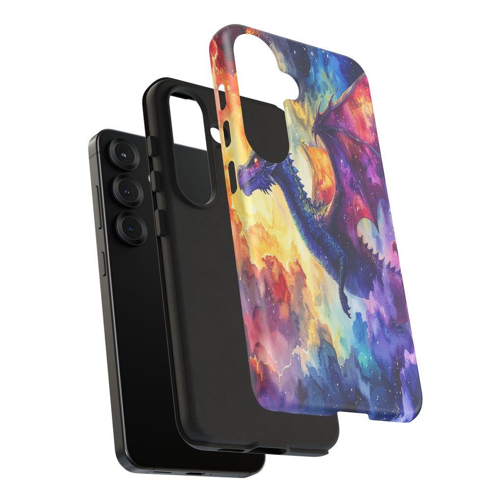 Celestial Dragons' Ascent: Watercolor Fantasy Artwork, Cosmic Nebula Landscape - L’Art Suprême Phone Case