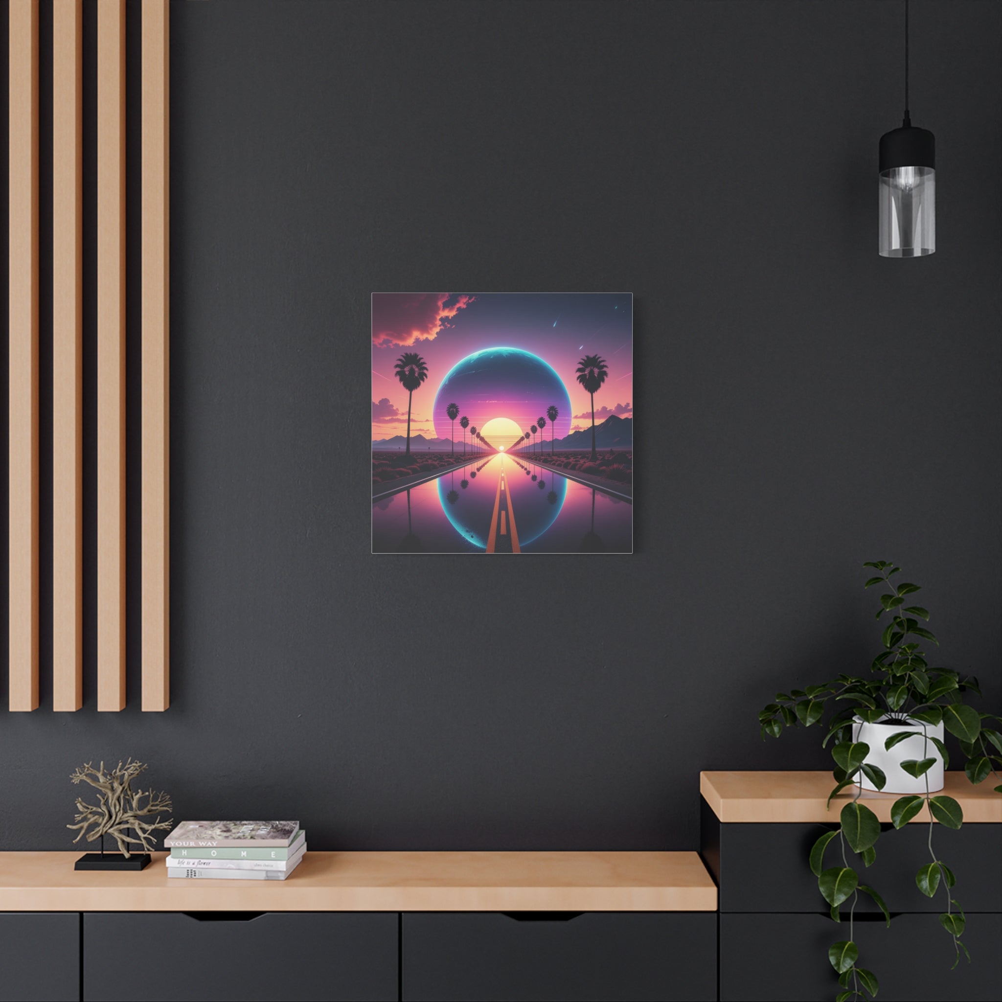 Cosmic Highway: Synthwave Dreamscape, Retro-Futuristic Sunset - L’Art Suprême Canvas